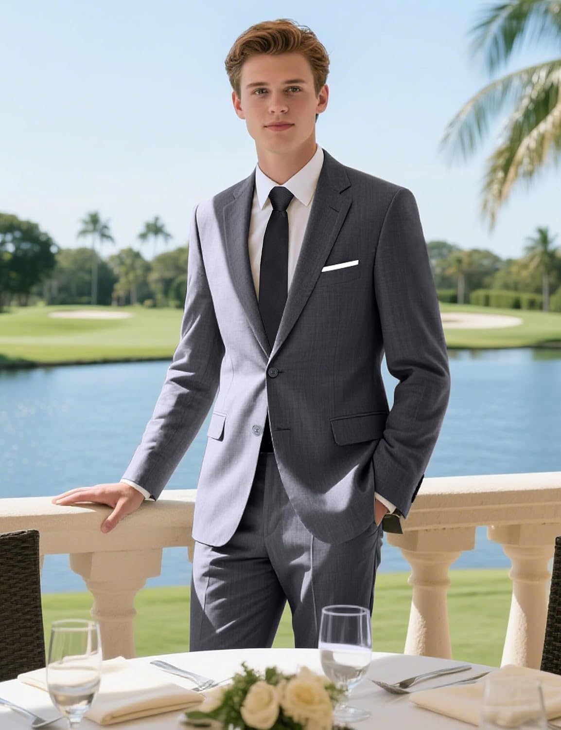 Detalle 2 de Pacific Perfect Men's Slim-Fit Suit, Two-Button Blazer and Adjustable-Waist Pants