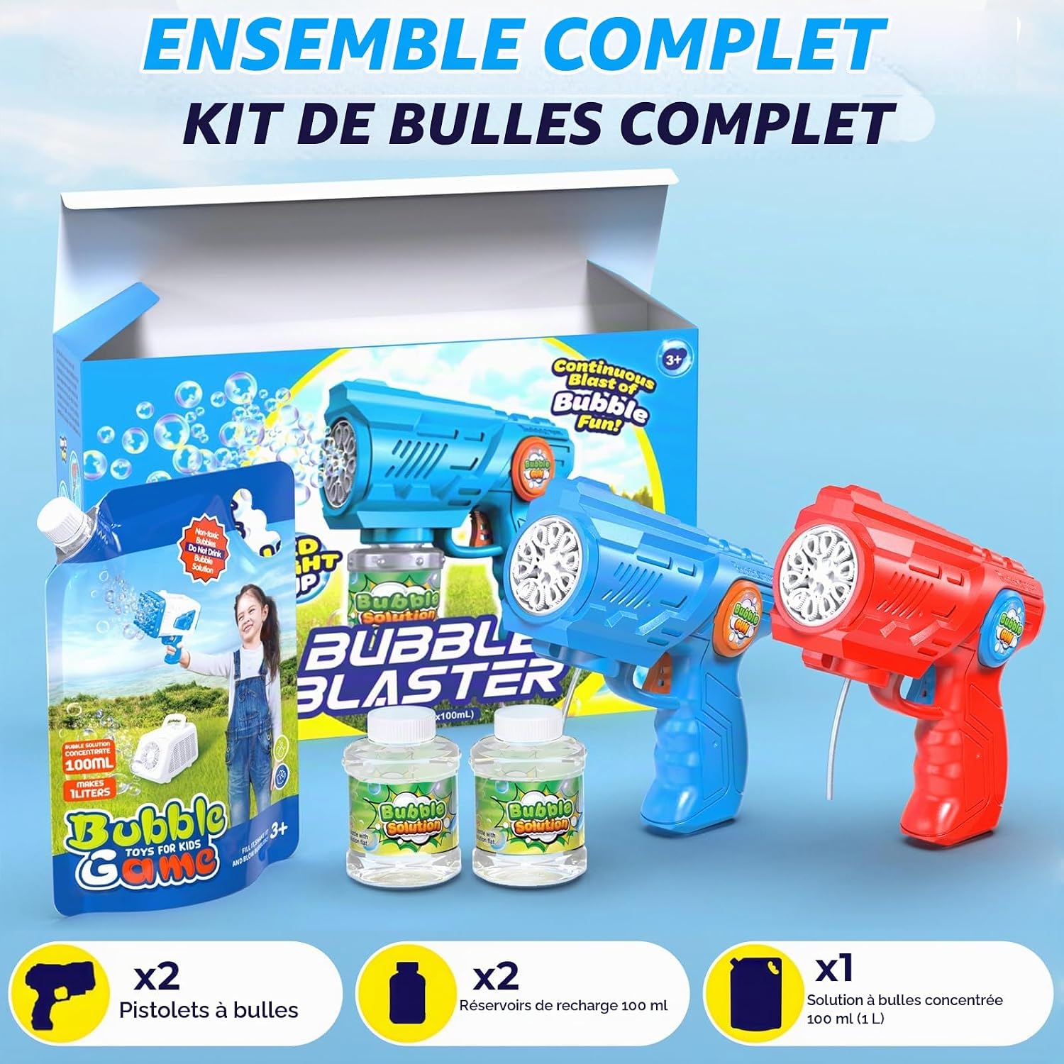 Detalle de Blubbel set met 2 bubbelpistolen, ledverlichting en lekvrij ontwerp