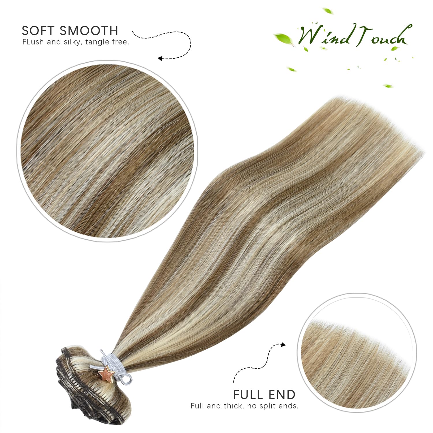 Detalle de WindTouch Clip-In Hair Extensions (Real Human Hair) Thick Ash Blonde to Platinum Blonde Highlights, 22 in, 120g (7 pieces)