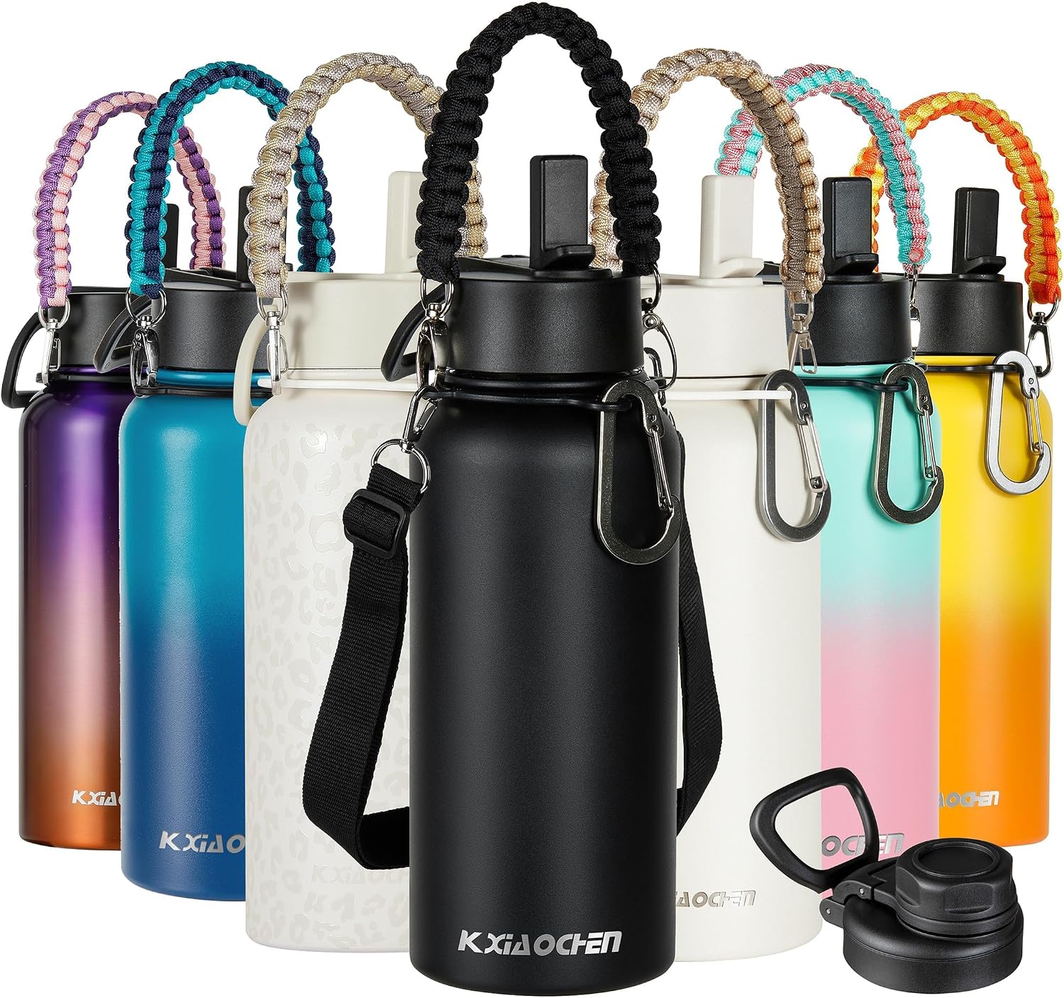 Detalle de KXIAOCHEN 32oz Insulated Water Bottle with Strap — Triple Wall, 48-Hour Cold, Leak-Proof