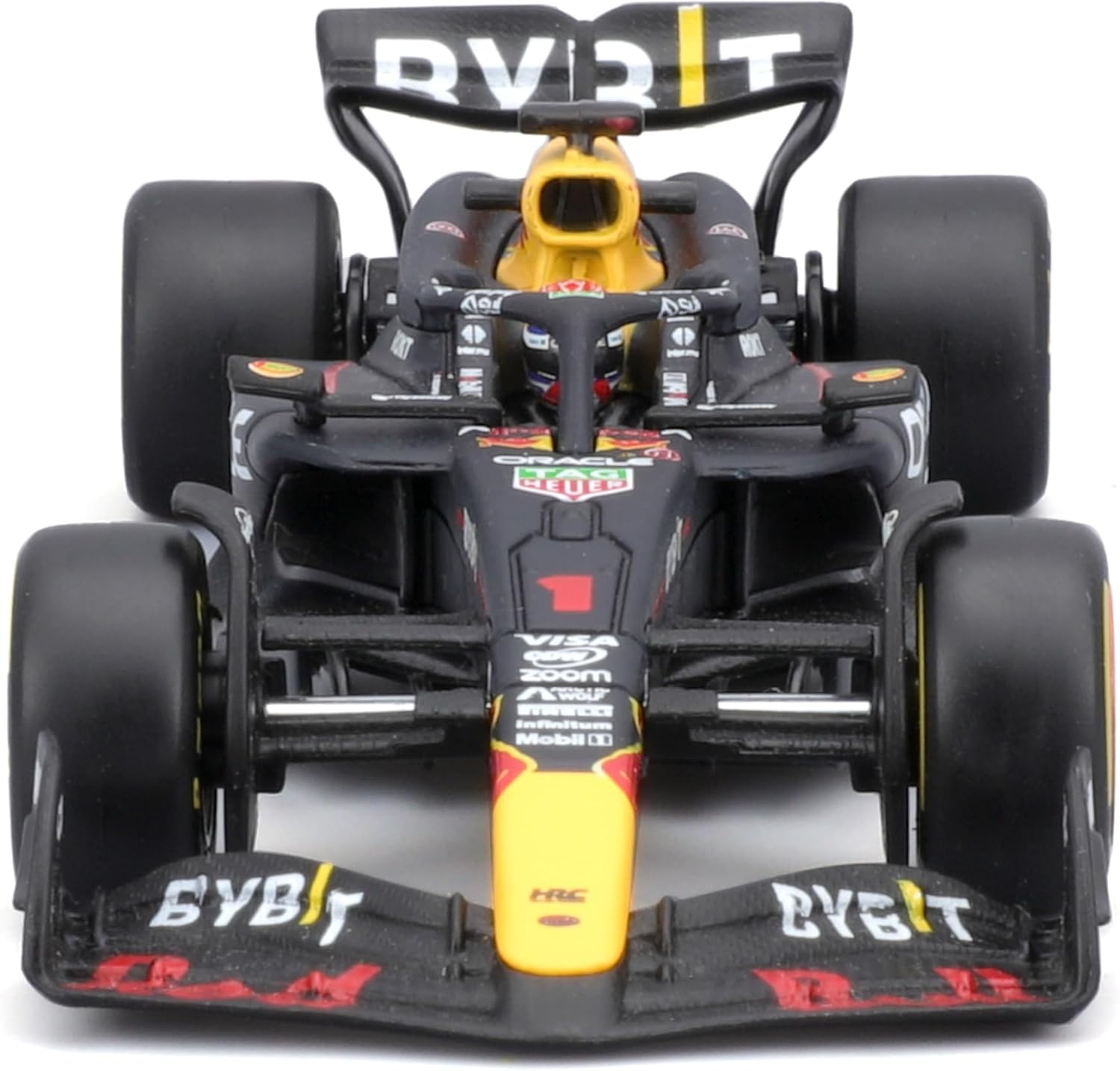 Detalle de BBURAGO F1 Red Bull Racing RB20 n°1 Verstappen – Échelle 1:43, livrée officielle, casque et présentoir