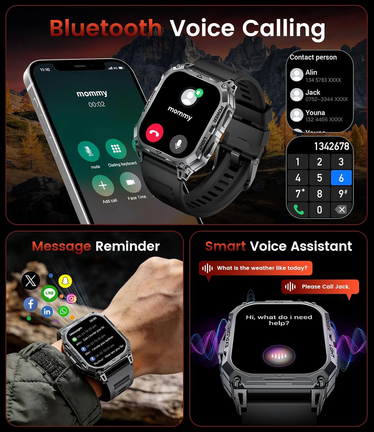 Thumbnail 3 de CHOOSETIME TX13 Montre Connectée Homme Militaire – Écran HD 2,01'', IP68, 100+ Modes Sportifs