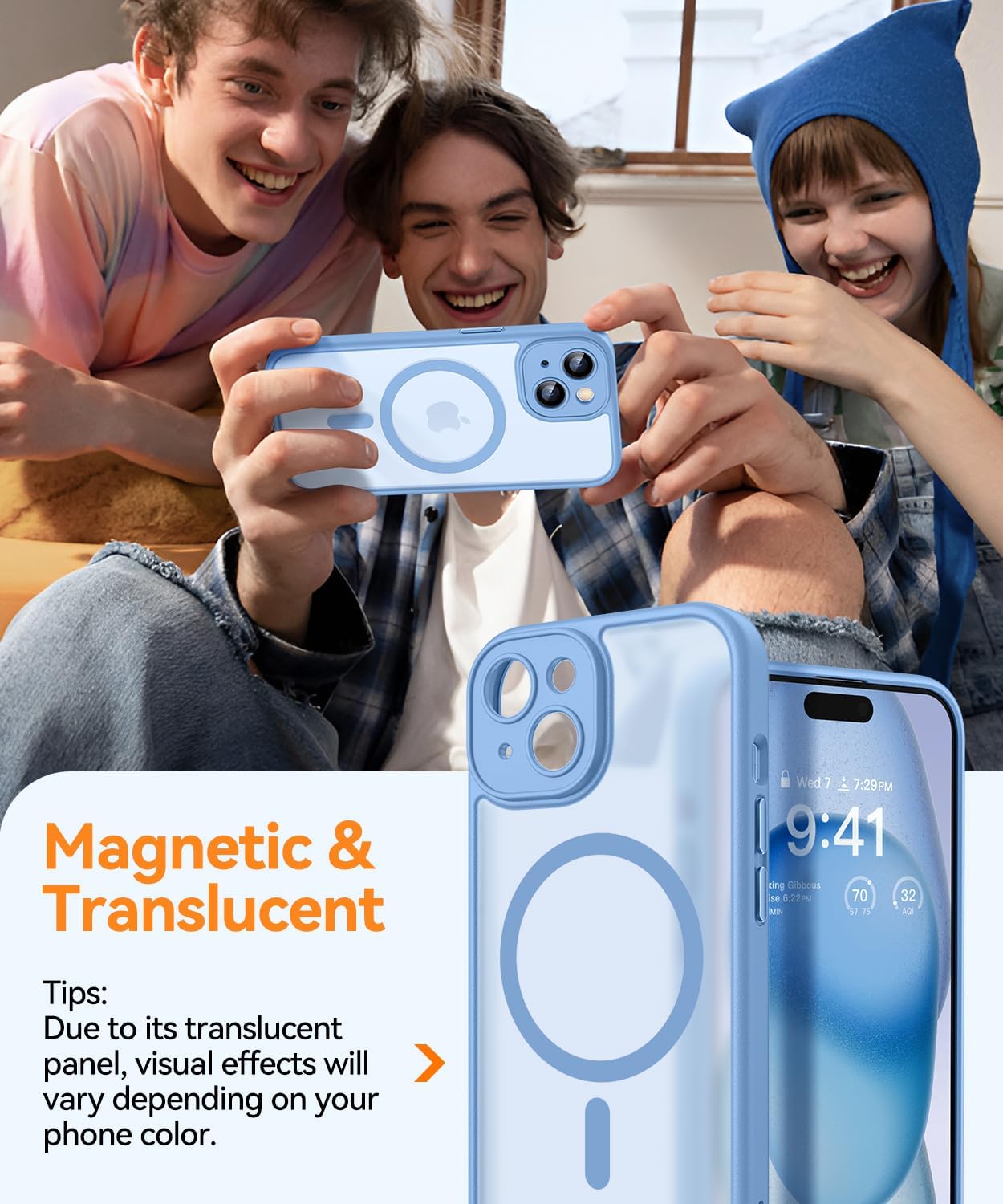 Thumbnail 2 de CANSHN magnetic iPhone 15 case (6.1") in light blue with full camera protection & MagSafe compatibility