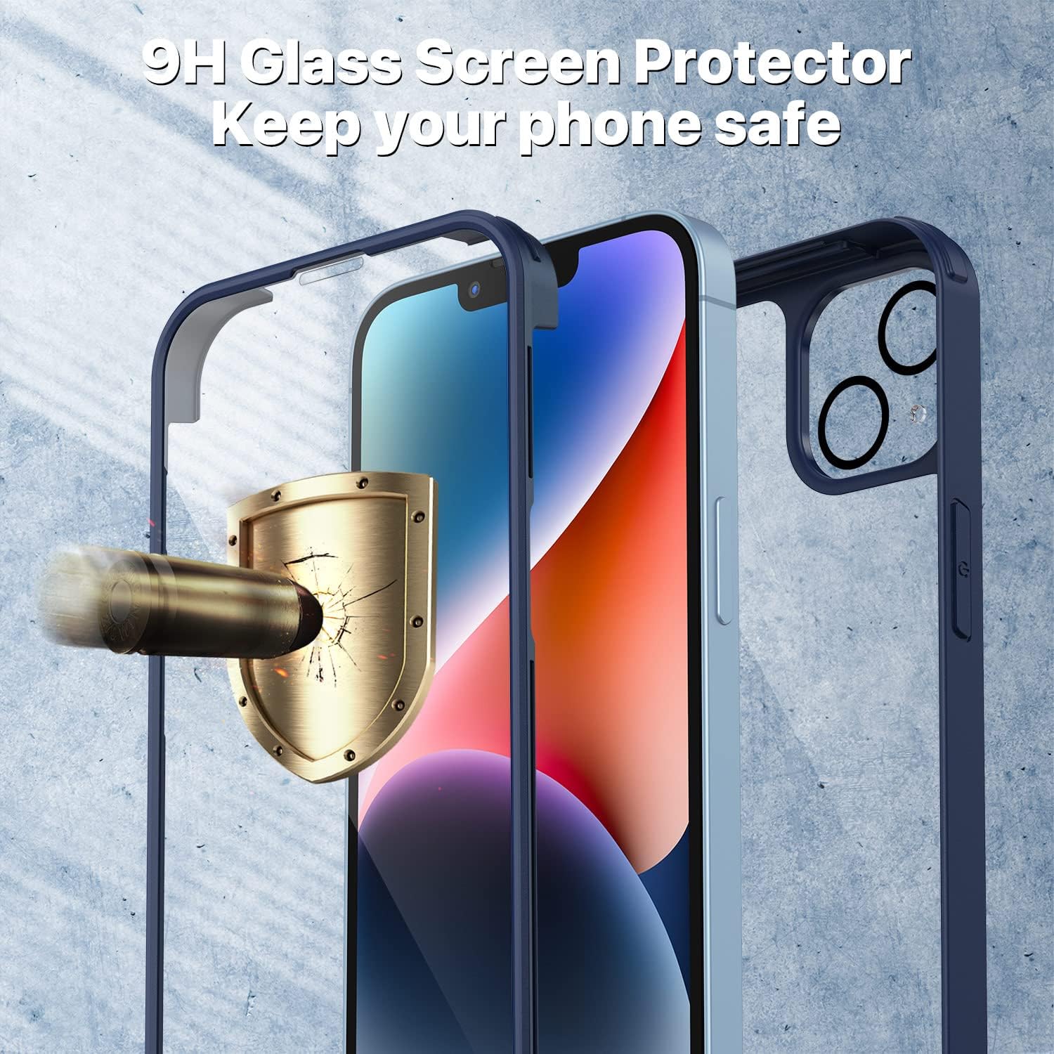 Thumbnail 3 de CENHUFO iPhone 14 Case with Built-in Glass Screen Protector and Camera Lens Shield – Ocean Blue