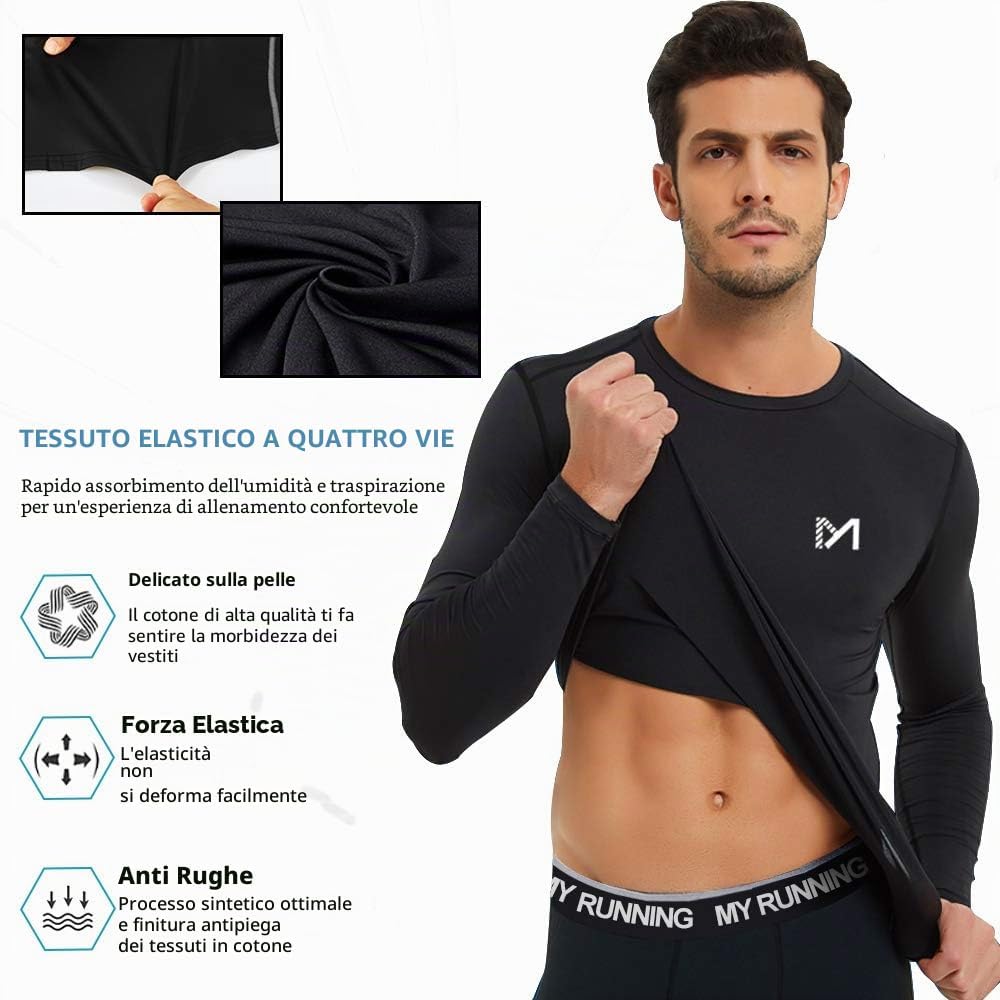 Detalle de MEETYOO Maglietta Compressione Uomo: maglie sportive a maniche lunghe/corte corta per corsa, ciclismo e fitness
