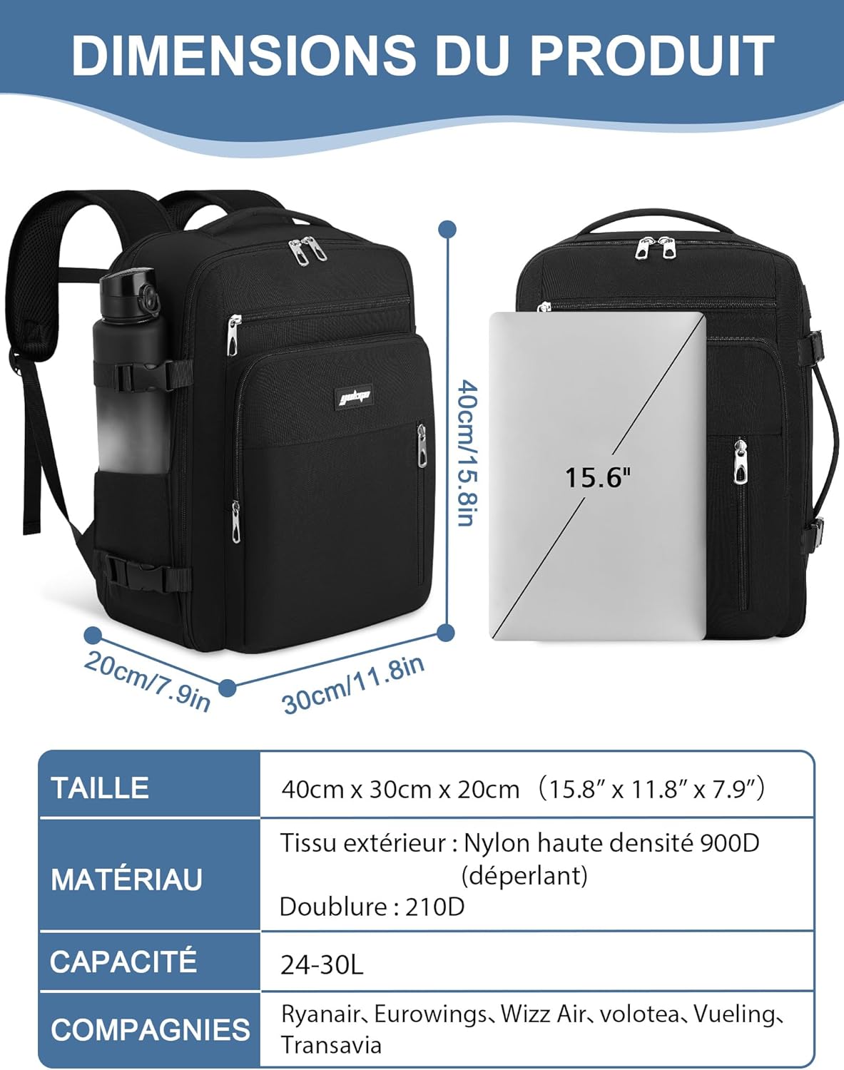 Detalle 2 de YOKGO Sac cabine Voyage 40x30x20 extensible