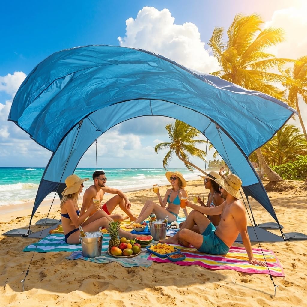 Thumbnail 6 de Strandmuschel mit UV-Schutz UPF 50+ – Tragbares Beach Canopy (270×165×158 cm) für 3–4 Personen