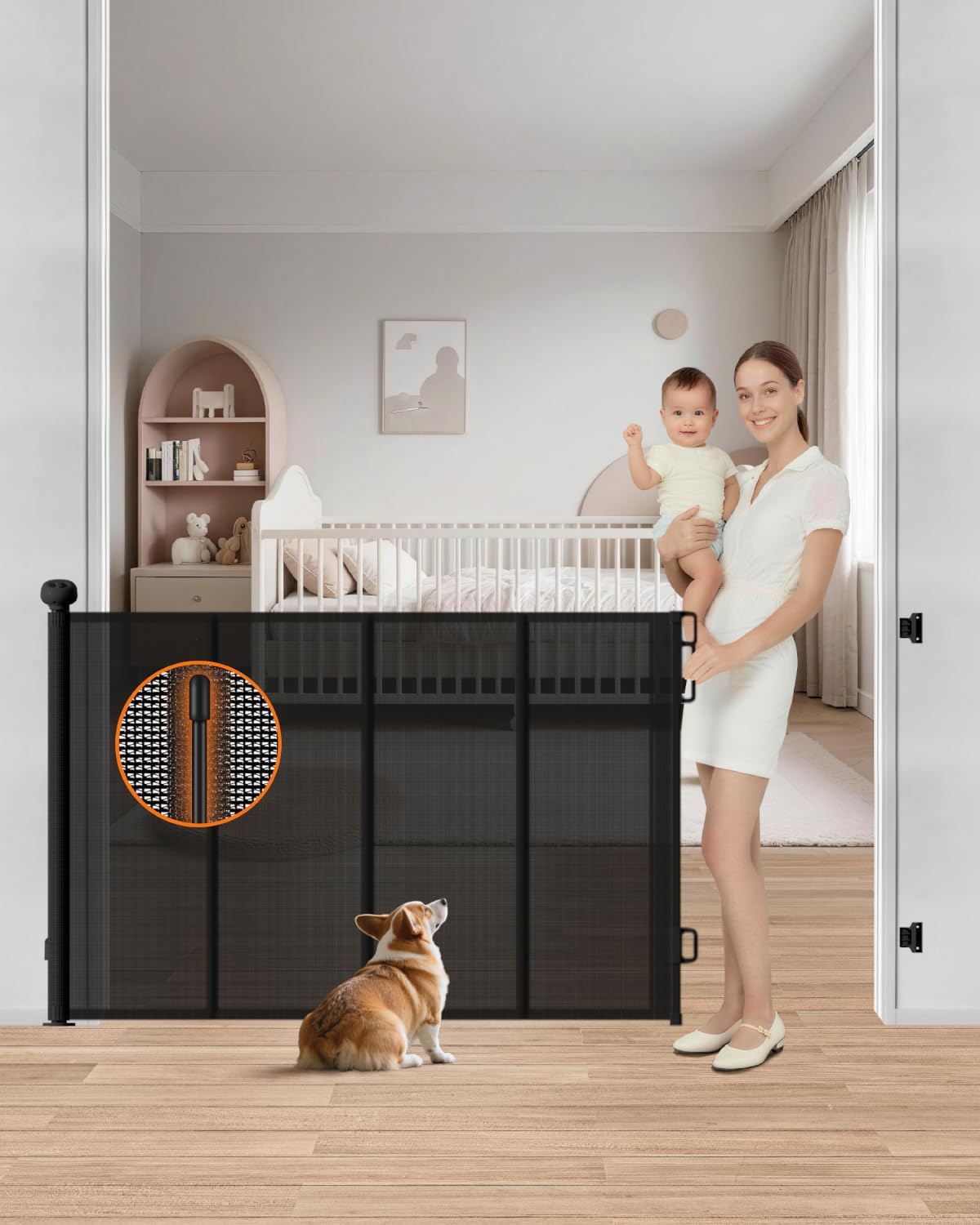 Detalle de BBsecure SG025 Retractable Baby Gate, 55-Inch Wide, 34-Inch Tall Mesh