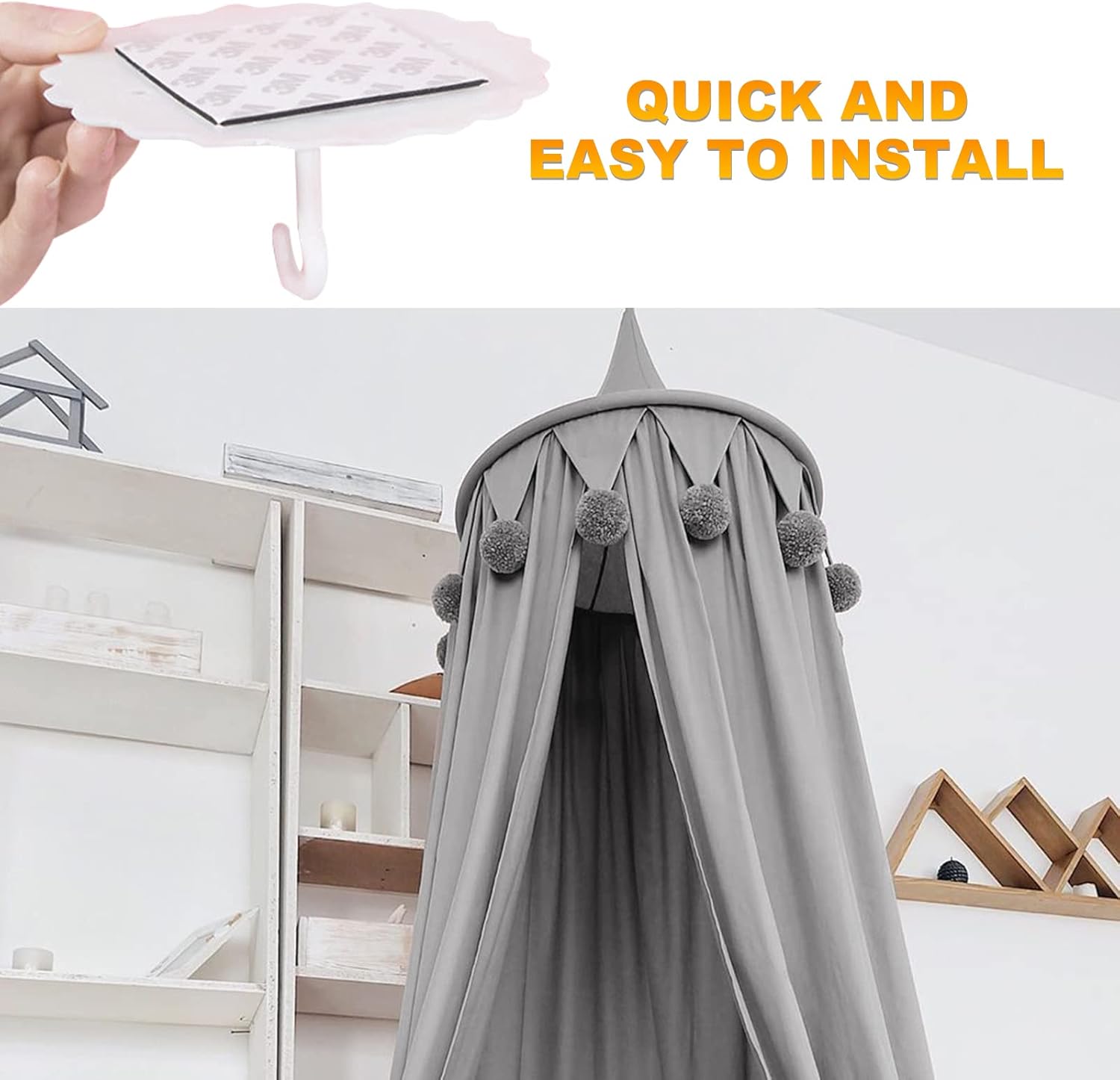 Thumbnail 3 de Dyna-Living Children’s Bed Canopy (Round Dome Hanging Curtain) – Grey