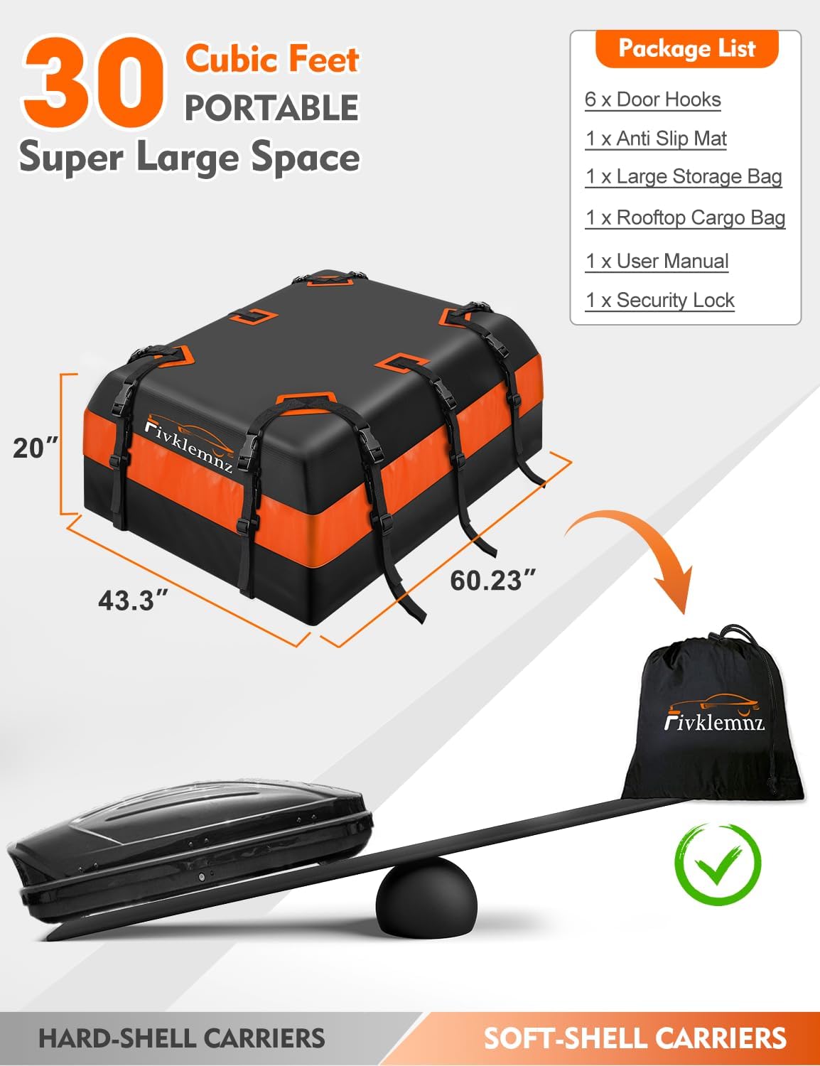 Thumbnail 4 de FIVKLEMNZ 30 Cu Ft Rooftop Cargo Carrier