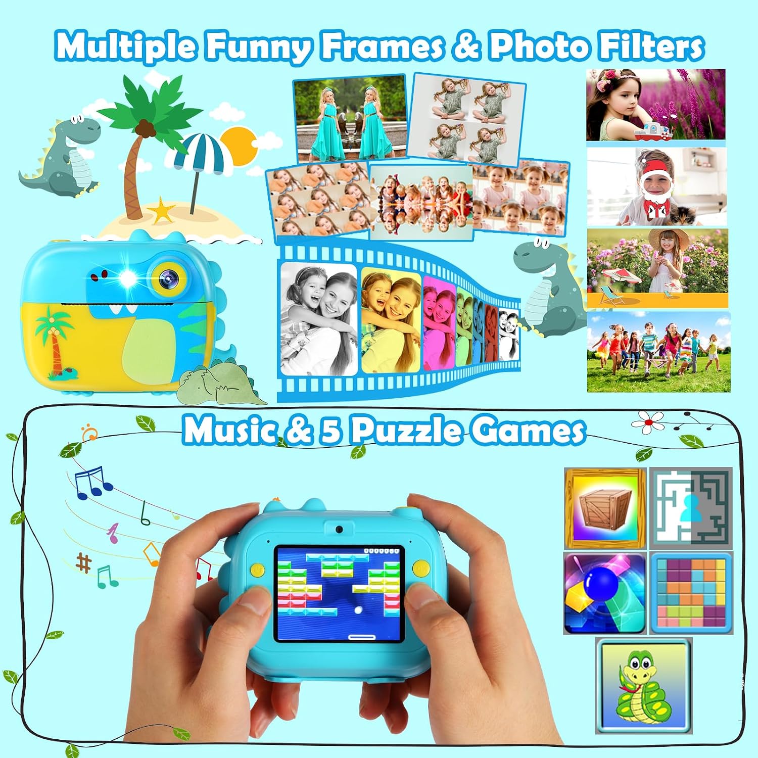 Detalle de ARNSSIEN Kids Camera Instant Print (M3) – instant print toy camera with HD video, 7 rolls of paper and 32GB card