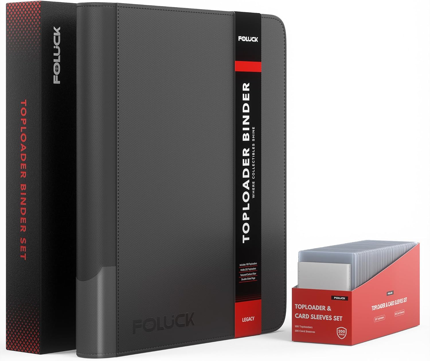 Detalle de Foluck 9 Pocket Top Loader Binder: Protective 252-Card Organizer with 100 Top Loaders & 100 Sleeves