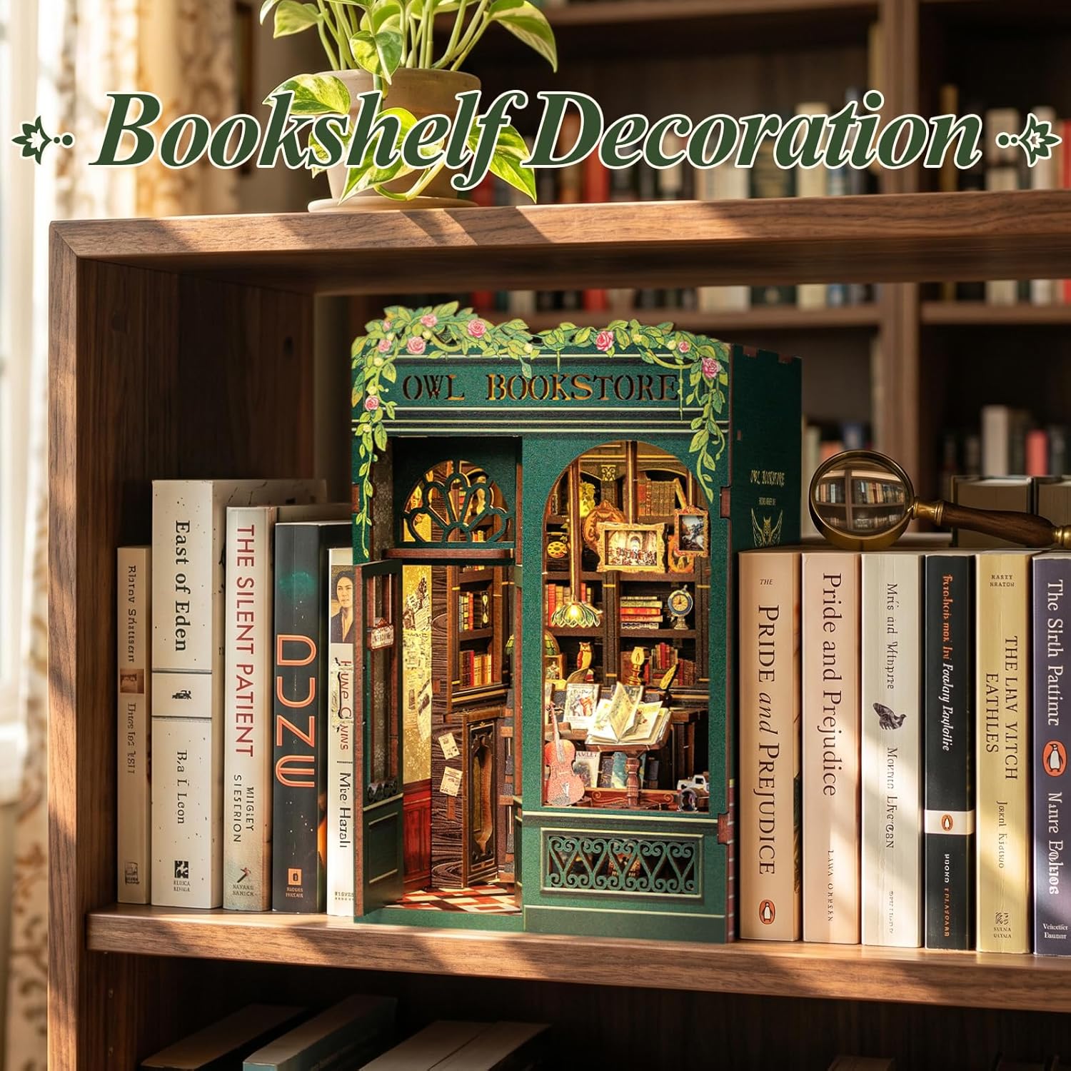 Thumbnail 2 de Cutefun Book Nook – 3D-Holzpuzzle OWL Bookstore mit LED, 139 Teile (DIY Miniatur-Bücherregal)