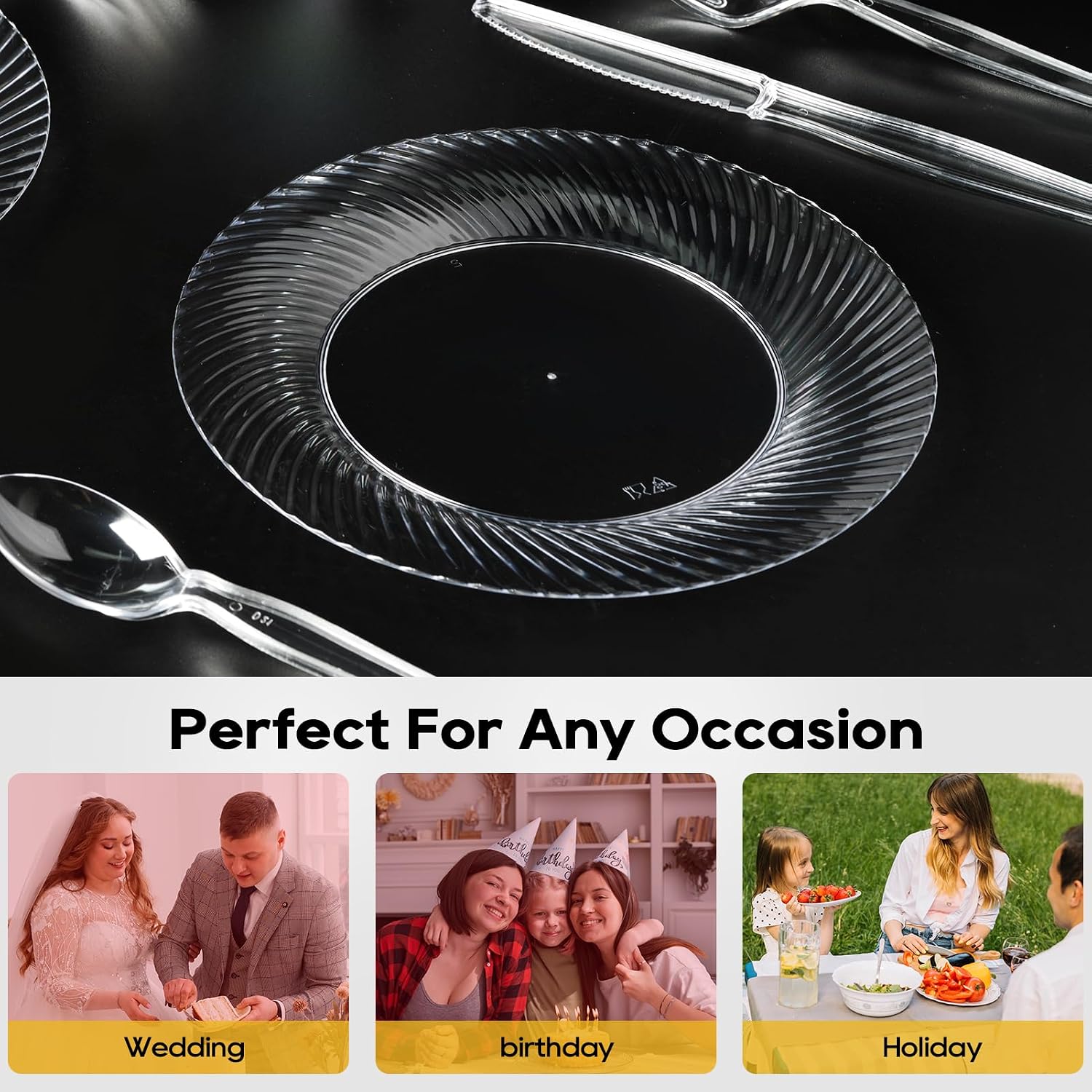Thumbnail 6 de FOCUSLINE 10 Inch Clear Plastic Plates — 100 Count, Heavy Duty, Disposable for Weddings & Events