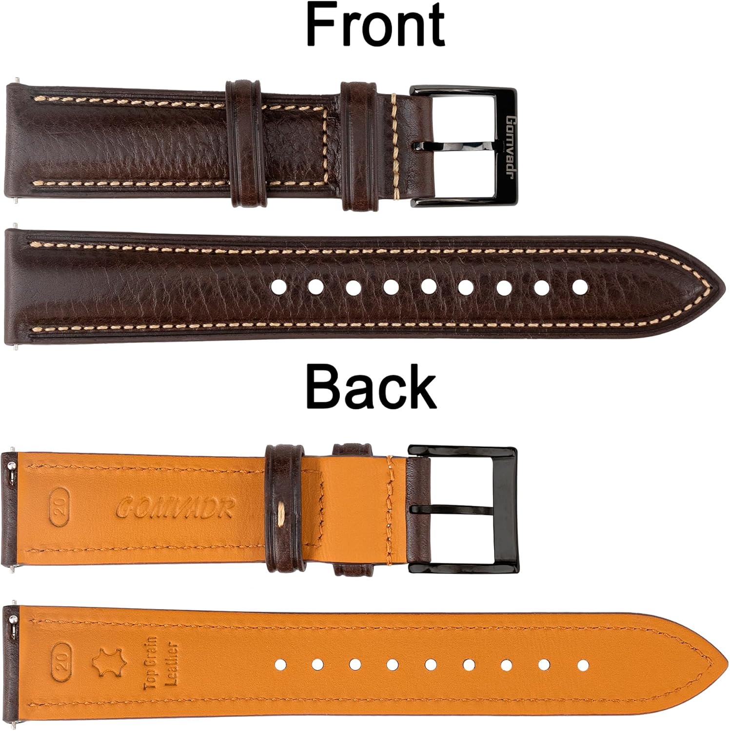 Thumbnail 5 de Gomvadr Leder-Uhrenarmband aus pflanzlich gegerbtem Rindsleder mit Schnellspanner (20 mm bis 22 mm, XL/XXL)