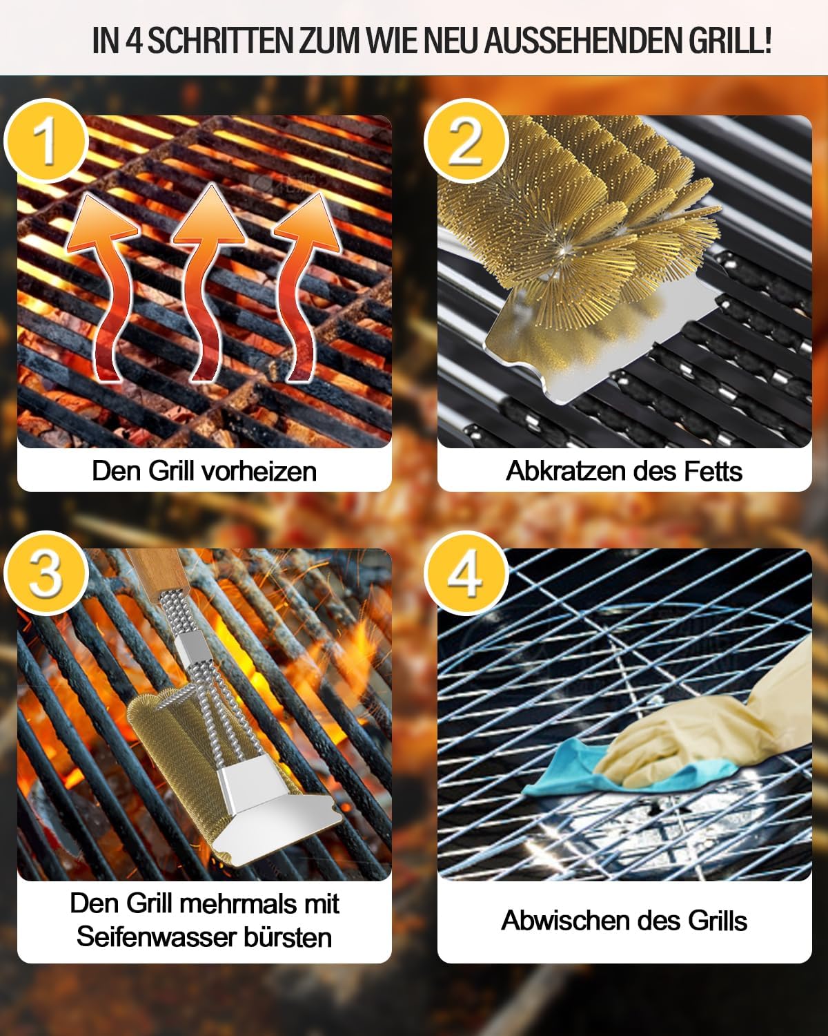 Thumbnail 4 de Grillbürste Messing mit Holzgriff – Extra lange 39 cm, robuste Messingborsten & Schabmesser