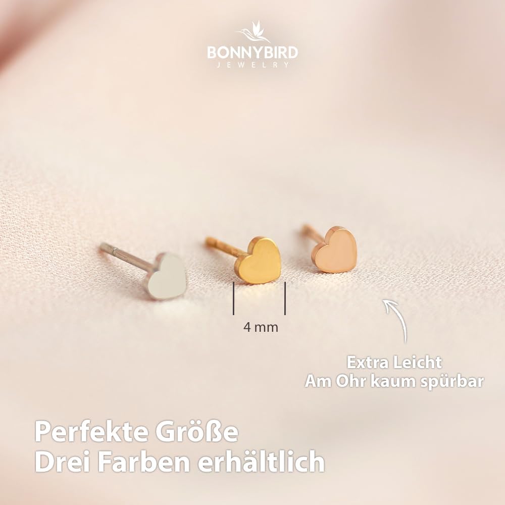 Thumbnail 3 de BONNYBIRD Herz-Ohrringe aus Edelstahl – hypoallergen, wasserfest, in Rosegold, Silber oder Gold matt