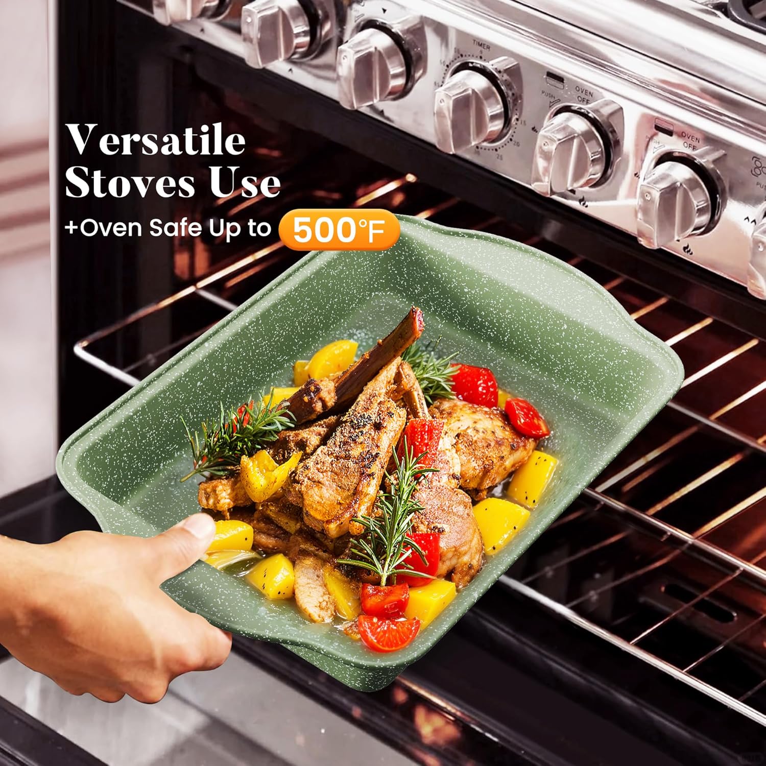 Thumbnail 4 de Kitchen Academy 17-Piece Induction Cookware Set with Griddle – Green Granite Nonstick, Healthy Cooking