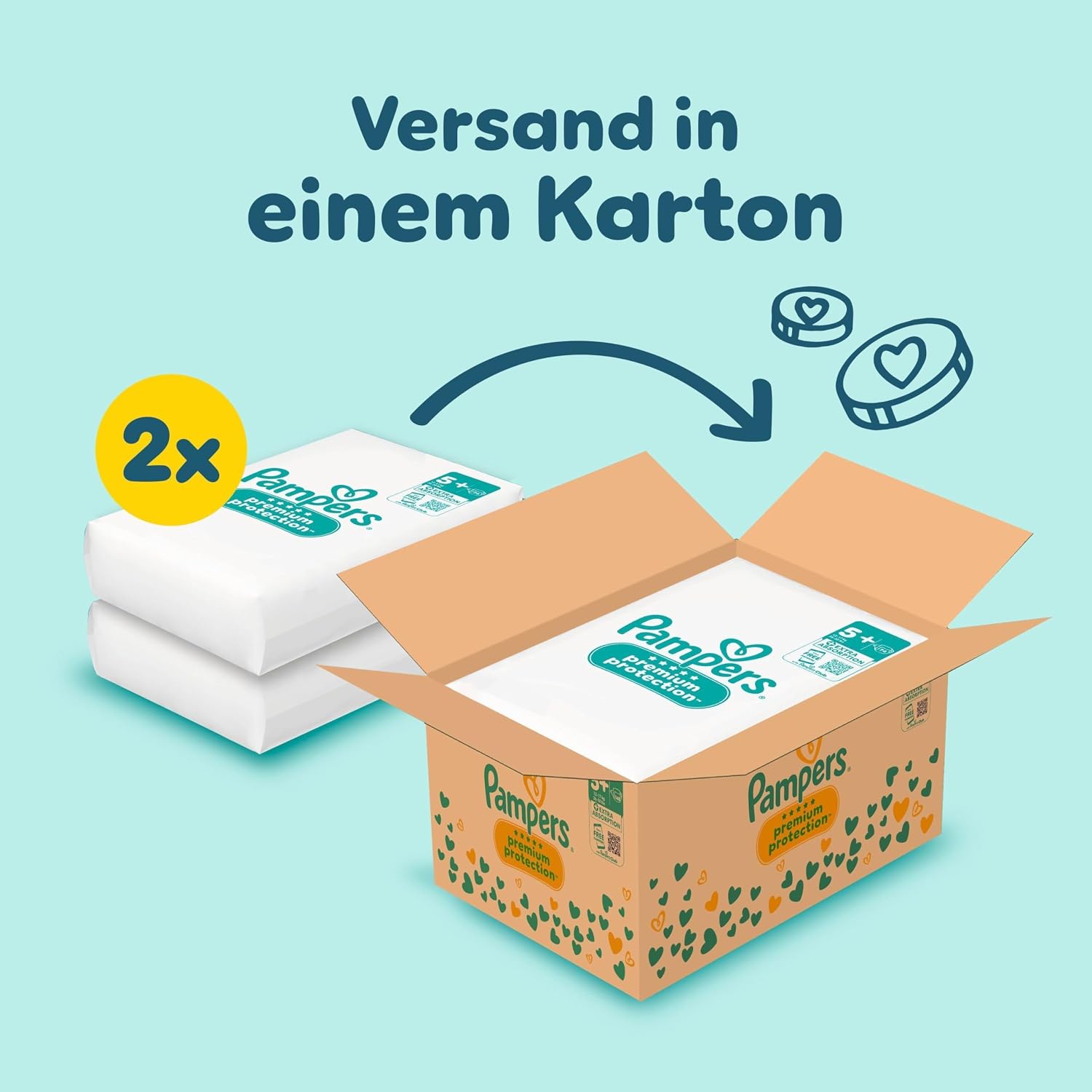 Detalle 2 de Pampers Premium Protection Größe 5+, 148 Windeln (12 kg–17 kg) – Haut- und Auslaufschutz, OEKO-TEX zertifiziert