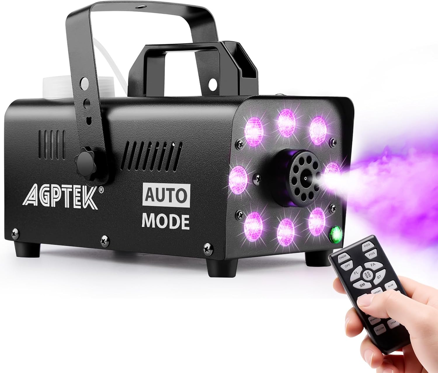 AGPTEK Fog Machine 600W with 12 RGB Colors, 4000 CFM, Auto Shutoff