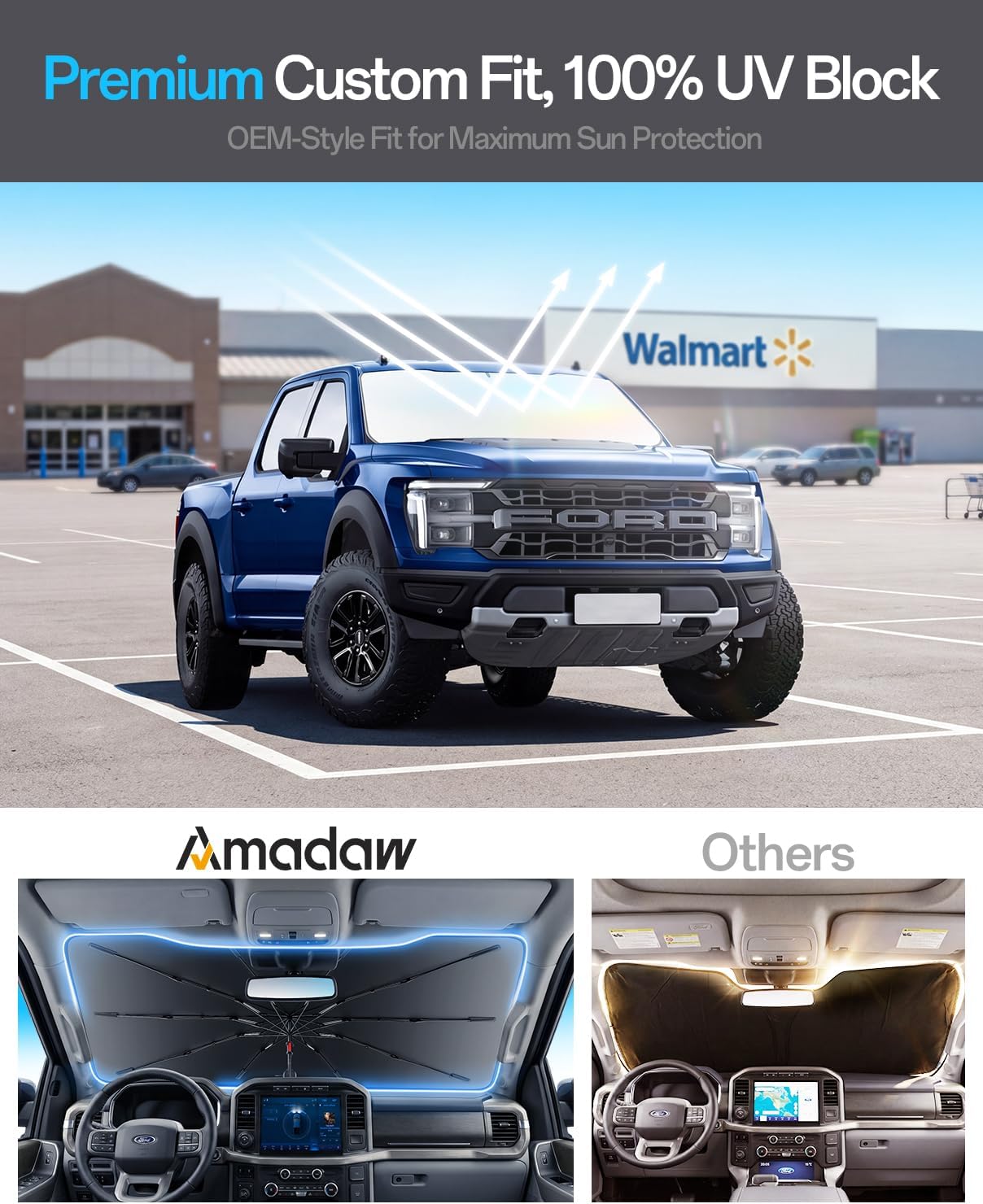 Thumbnail 2 de Ford F-150 2015–2026 Windshield Sun Shade — Foldable Umbrella Shade with 100% UV Block