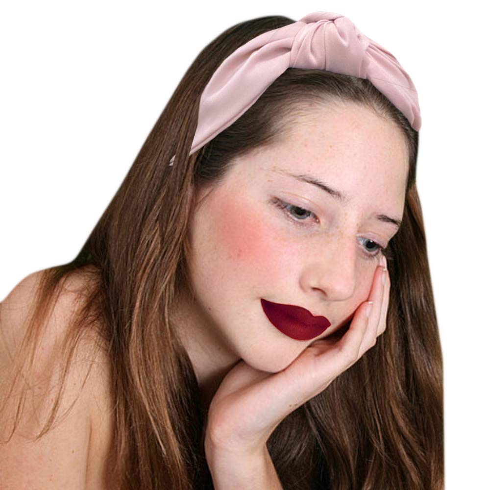 Detalle de Knotted Wide Pink Headband for Women, Stretchy Fabric Hair Accessory
