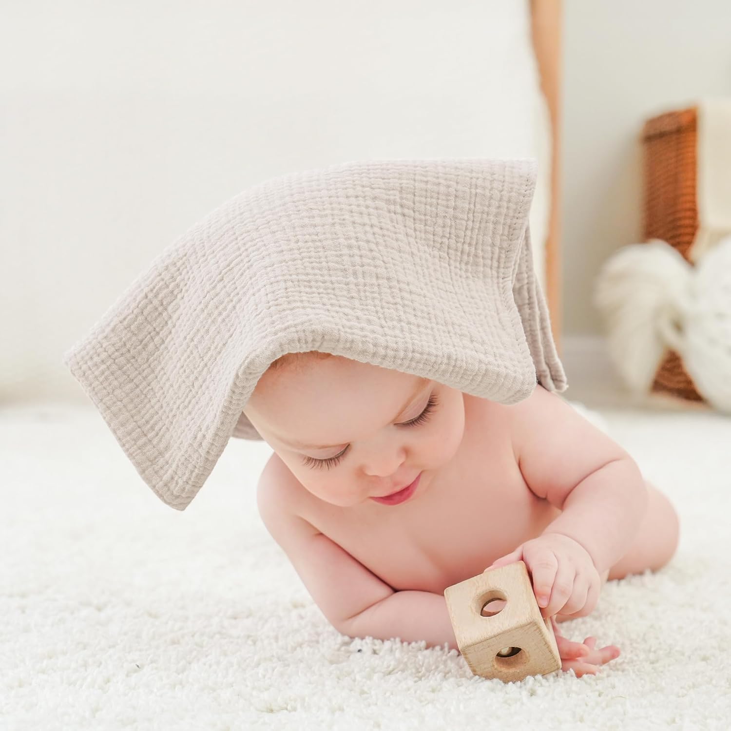 Thumbnail 4 de Bearmoss Moltontücher Baby aus 100% Baumwolle, 4er Set Musselin-Spucktücher 60x60 cm (Aprikosenblüten)