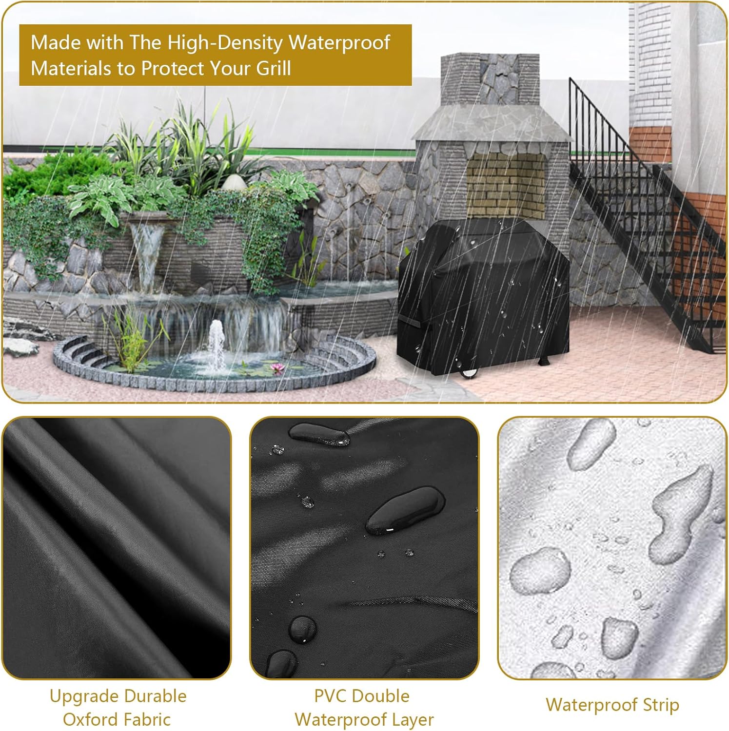 Detalle de Moseem BBQ Cover 145x61x117 cm – Waterproof, Windproof, Rip-Proof, UV Resistant with Storage Bag