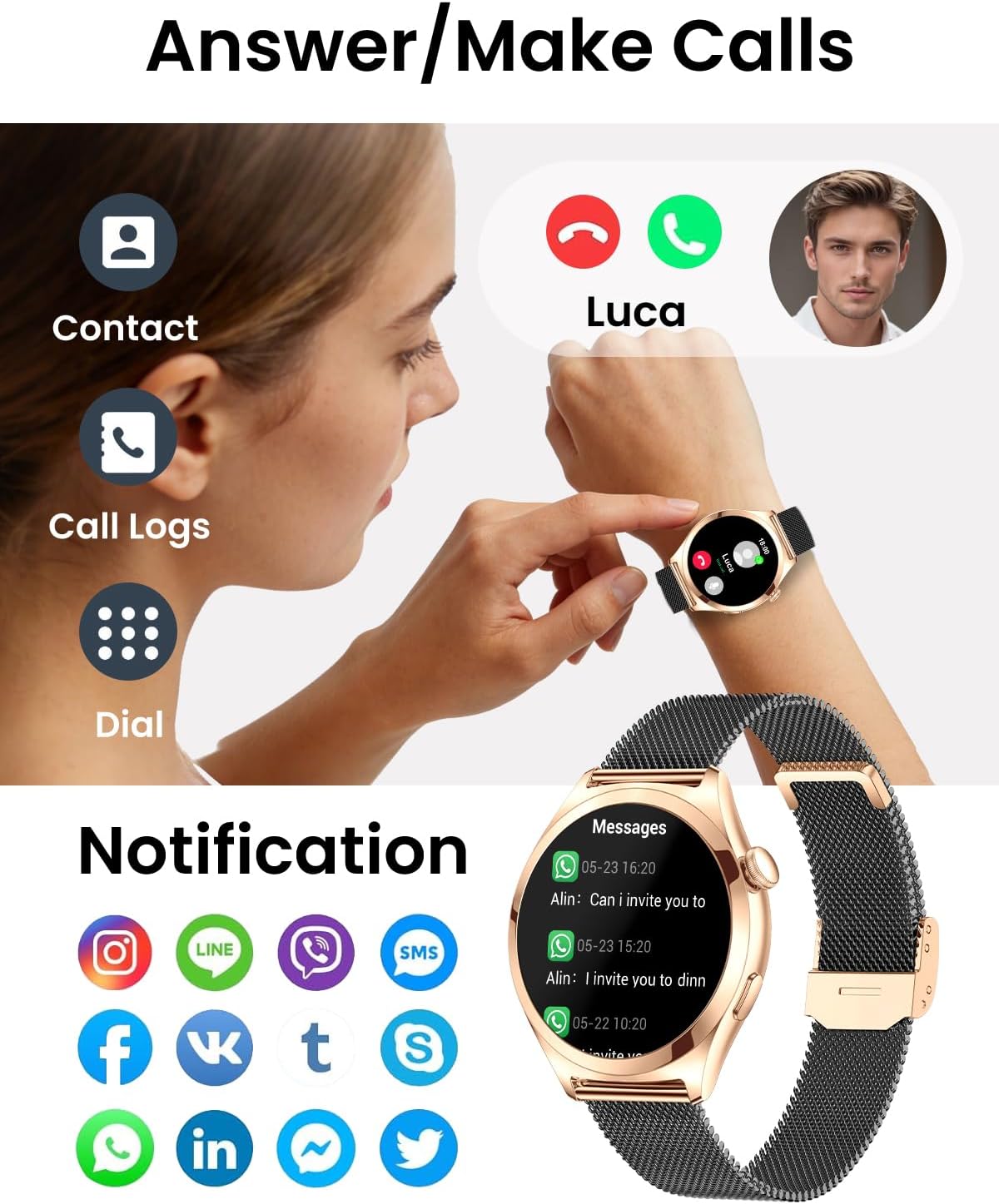 Thumbnail 1 de Fitonme Smart Watches for Women (Answer/Make Calls) — 1.27" HD Curved Display