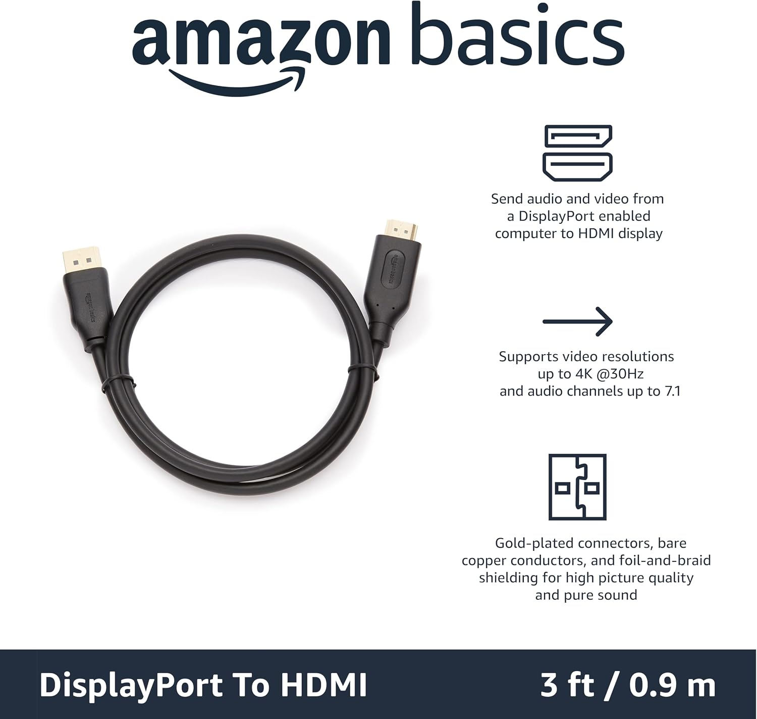 Detalle 2 de Amazon Basics DisplayPort to HDMI Cable 3 ft