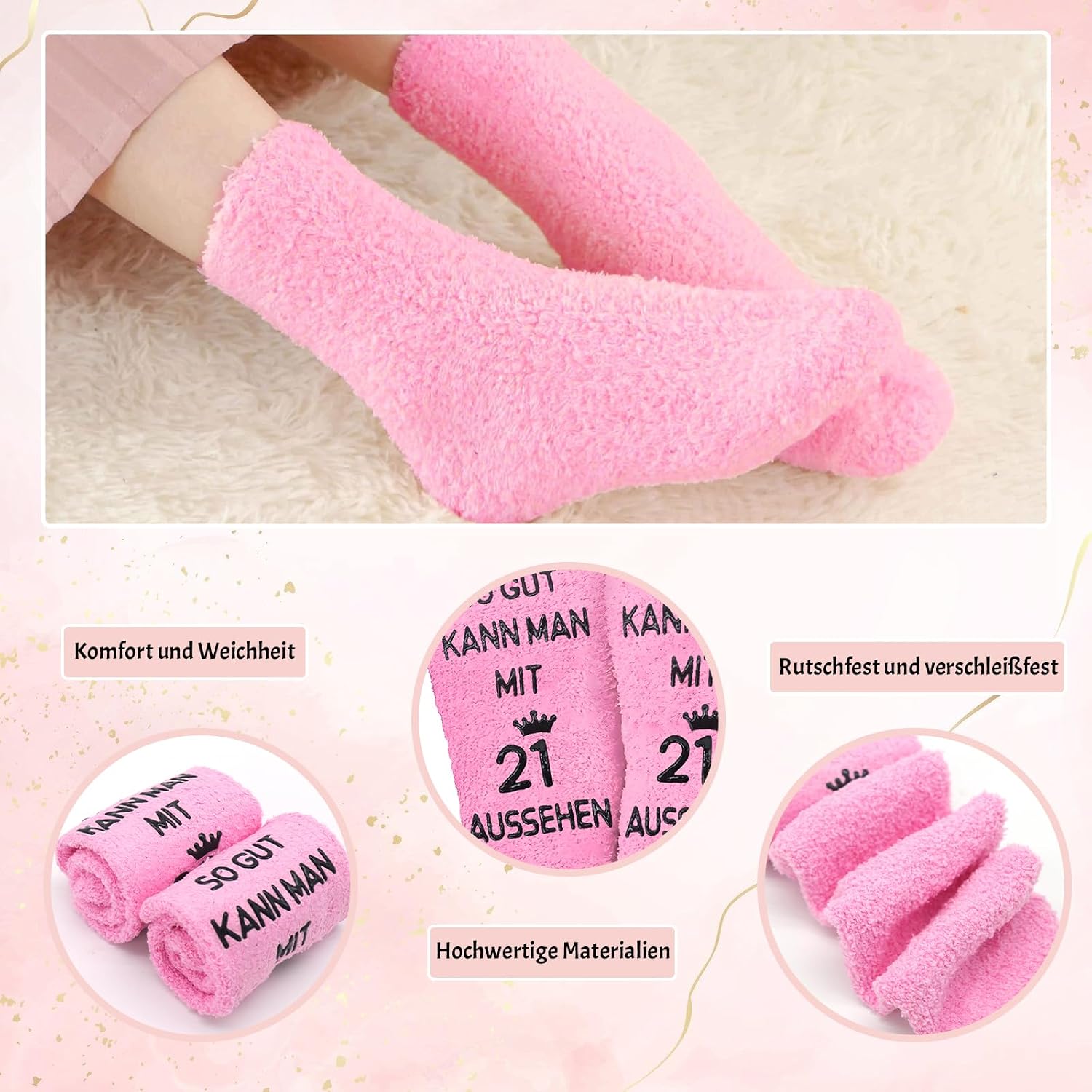 Thumbnail 4 de Shining She 21 Geburtstag Geschenk Set für Frauen – 2005 Geschenkideen mit Kosmetiktasche, Schlüsselanhänger, Spiegel und rosa Socken