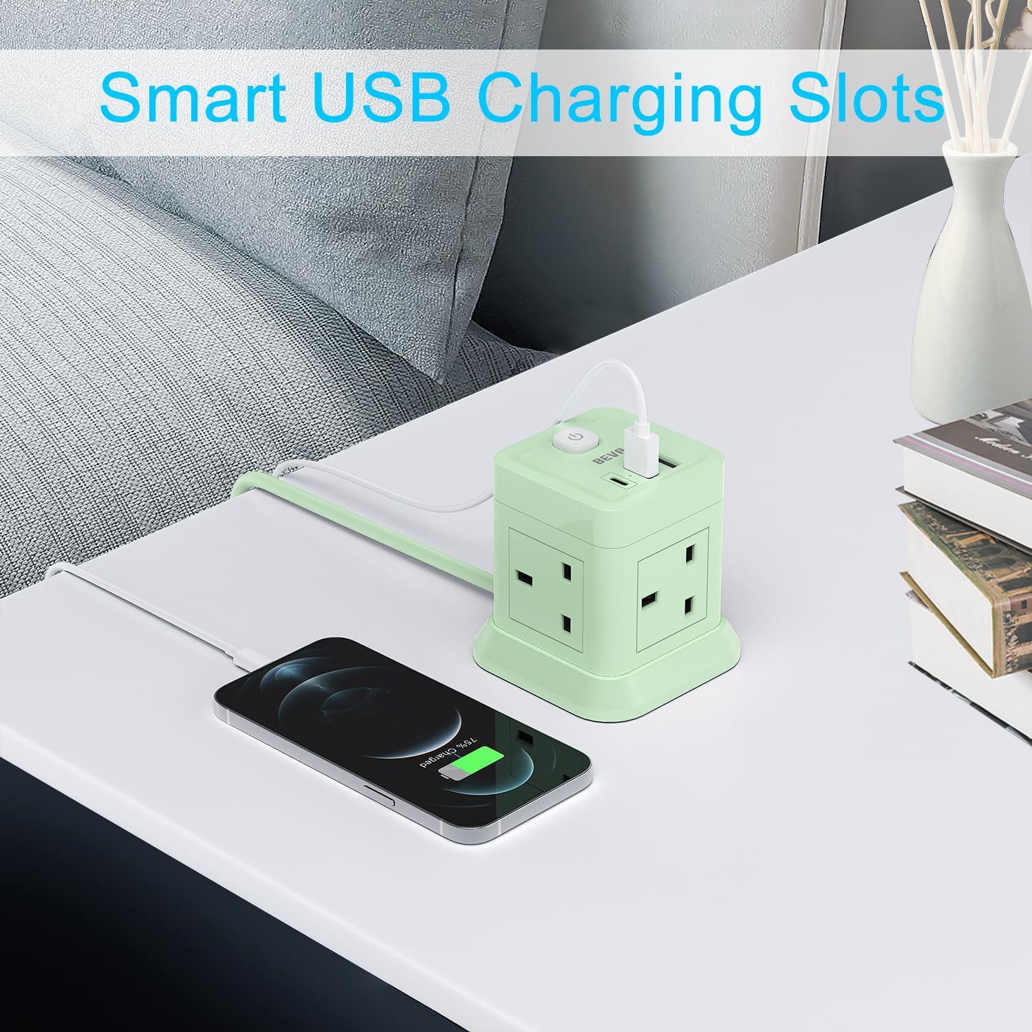 Detalle de 3M Extension Lead Cube With USB – 4 AC Outlets, 3 USB Ports and 3m Extension Cable