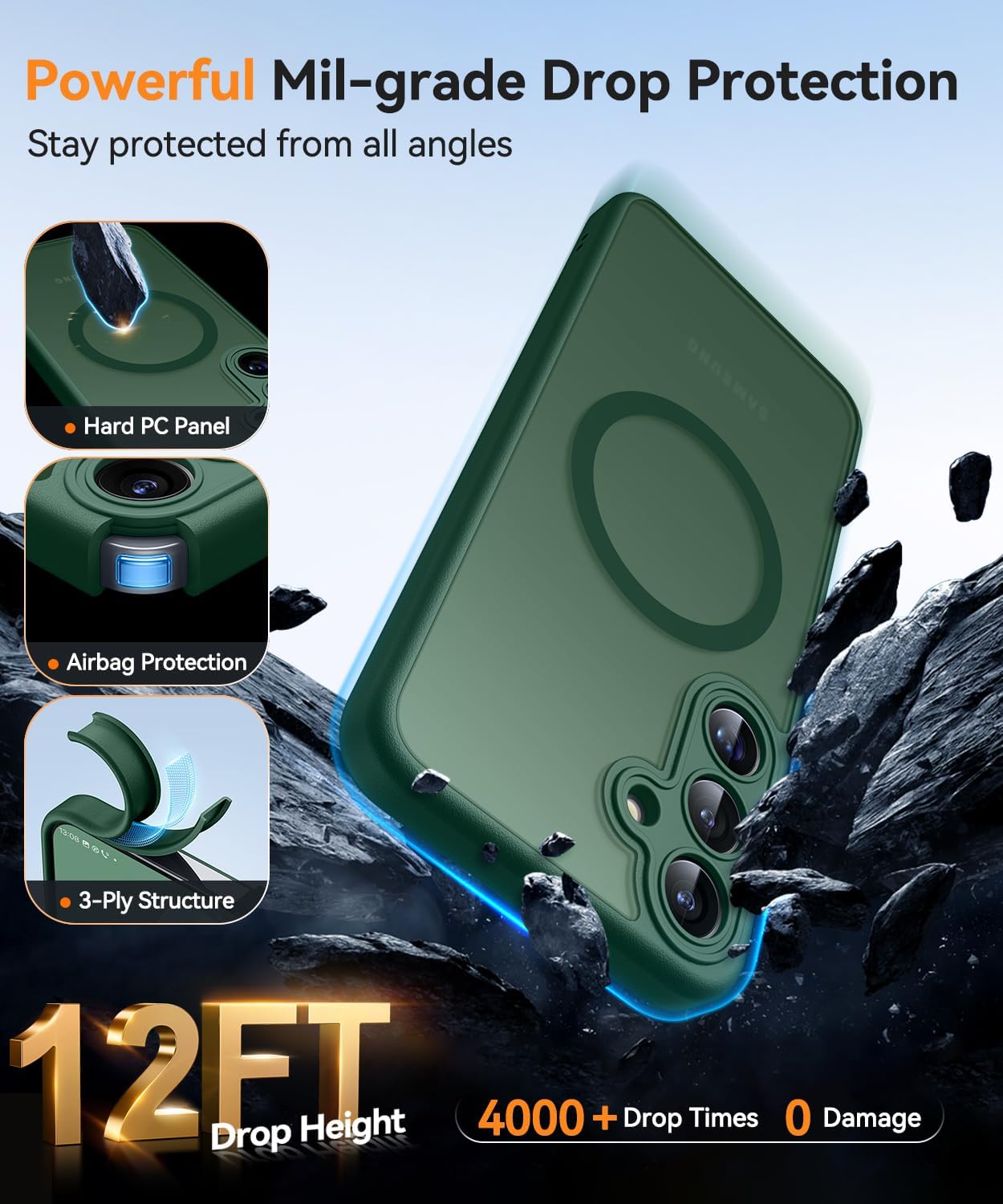 Thumbnail 5 de CANSHN Magnetic Case for Samsung Galaxy S25 (6.2-inch) – Deep Green, translucent matte, shockproof protection