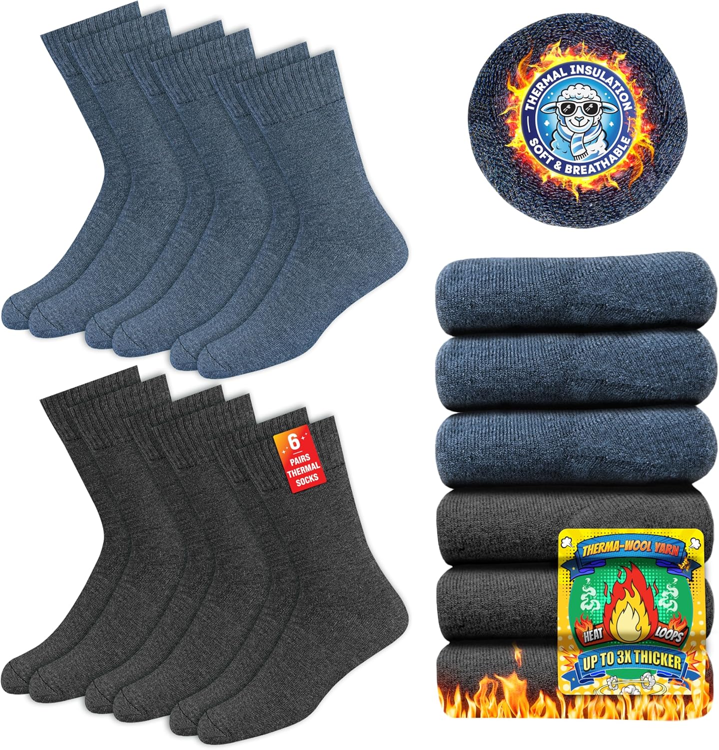 Thumbnail 6 de SOXCO Chaussettes thermiques d’hiver (lot de 6) pour hommes et femmes