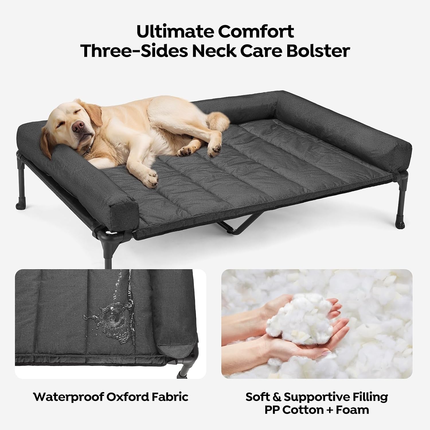 Detalle de Veehoo Raised Dog Bed + Waterproof Removable Pillow-Top Mat (X-Large, Black)
