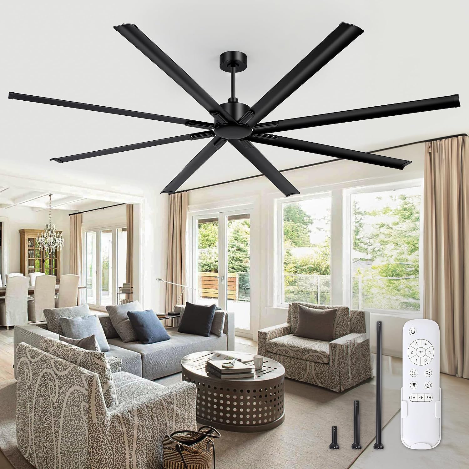 Detalle de ZMISHIBO SY96 96-Inch Industrial Ceiling Fan, 8 Aluminium Blades, Remote