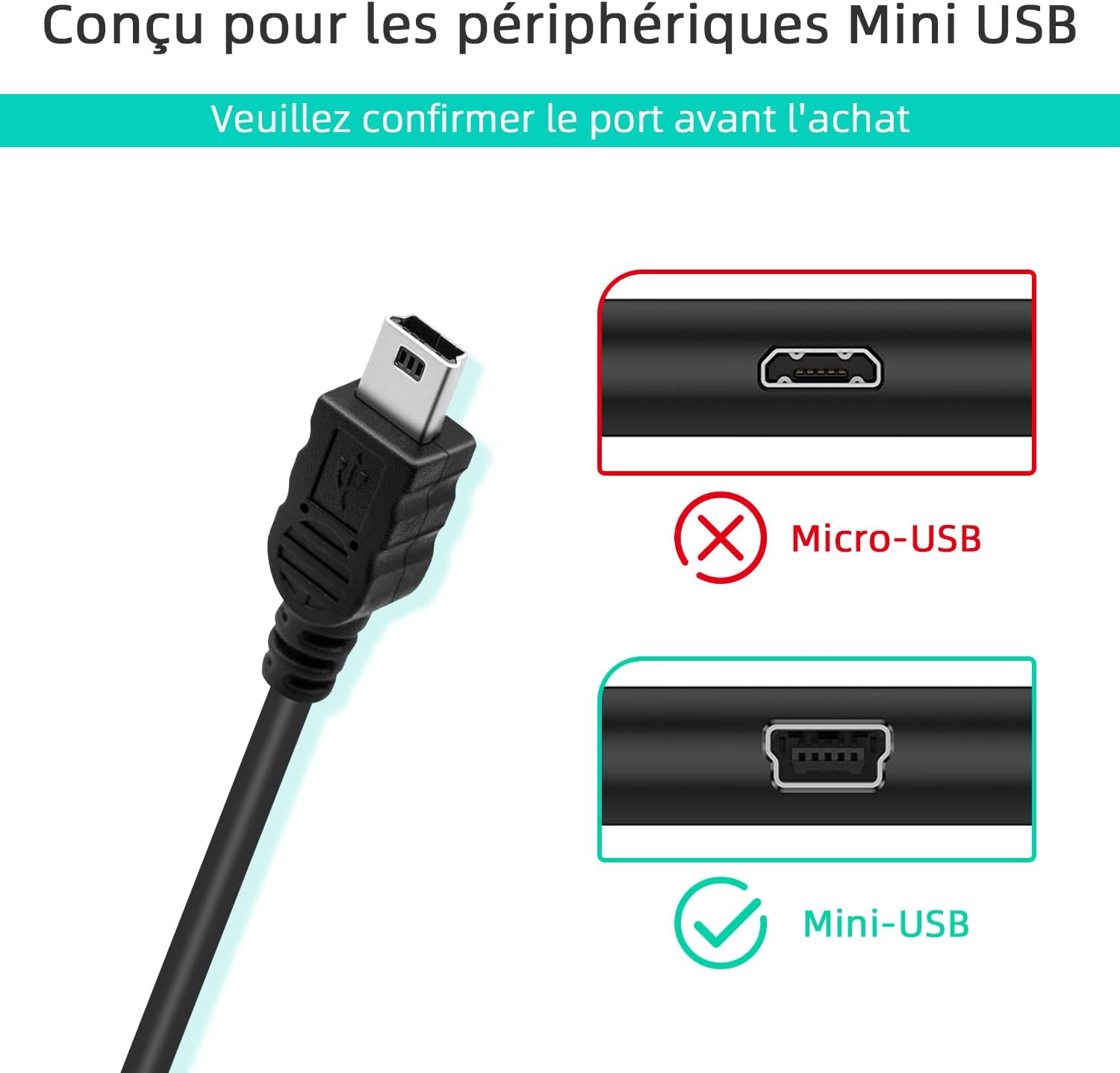 Thumbnail 3 de Lot de 2 câbles Mcbazel mini USB pour manette PS3 (USB 2.0, 1 m) — Noir