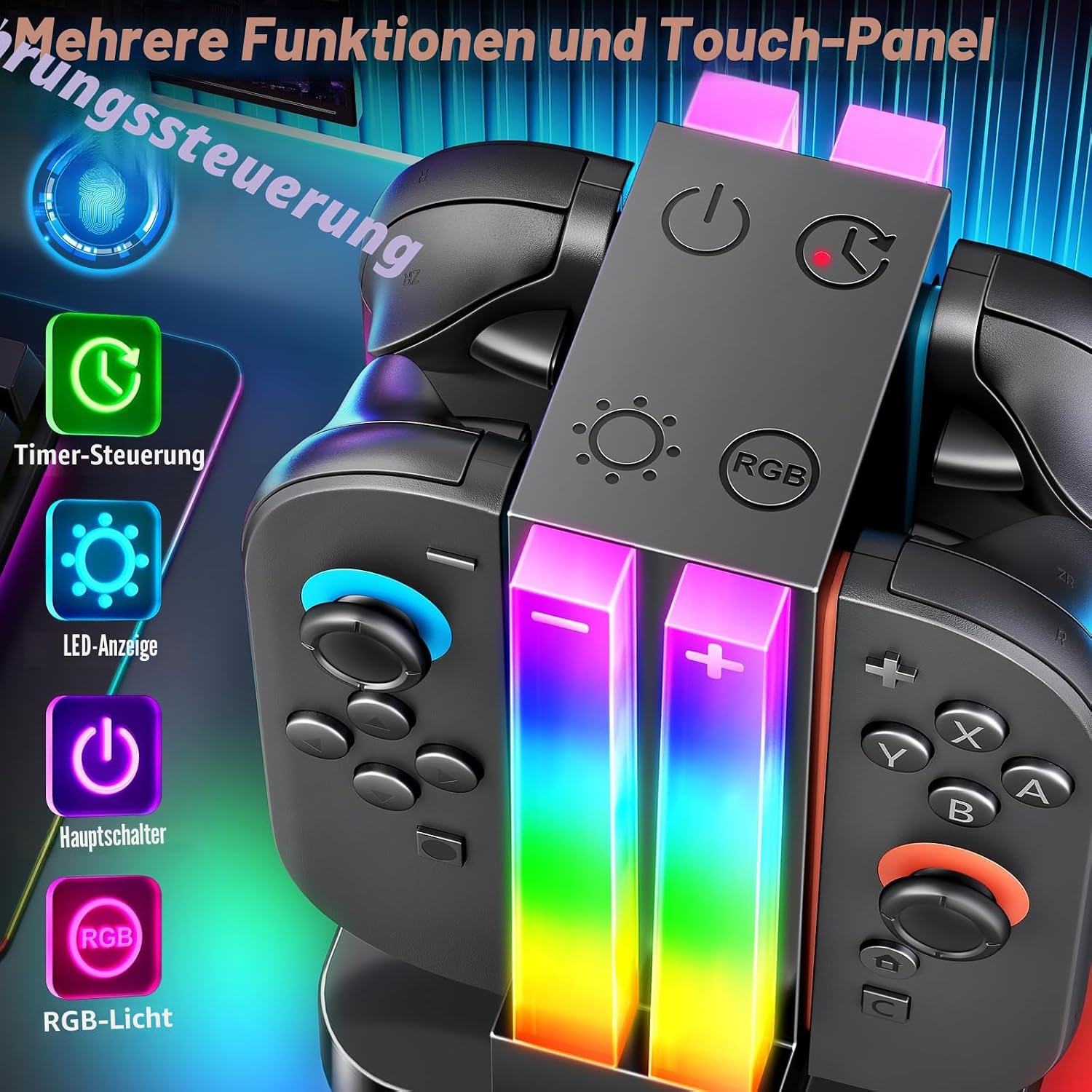 Detalle de Wenocally Switch Controller-Ladestation mit 6 RGB-Modi