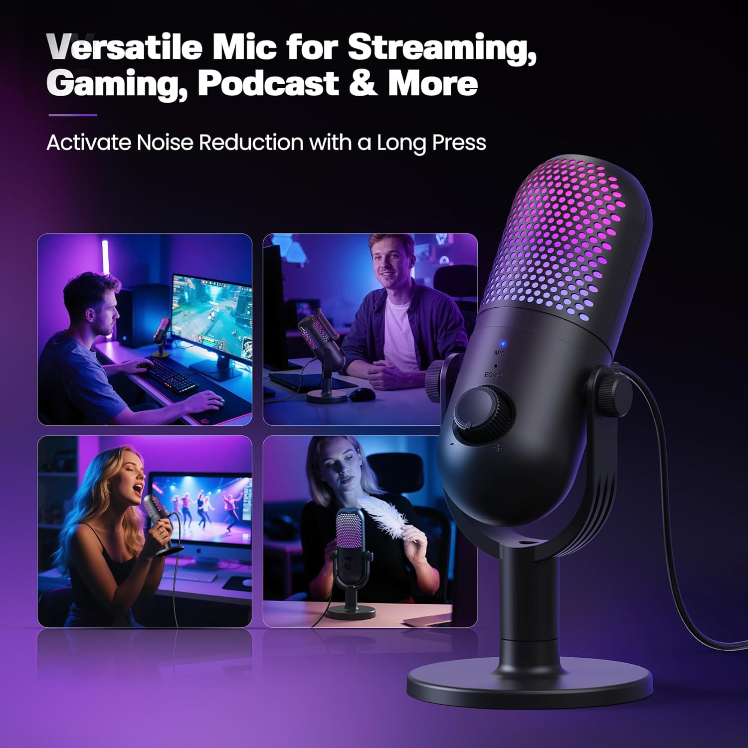 Thumbnail 6 de GUEVWES USB Condenser Microphone for PC Gaming – RGB with Stand