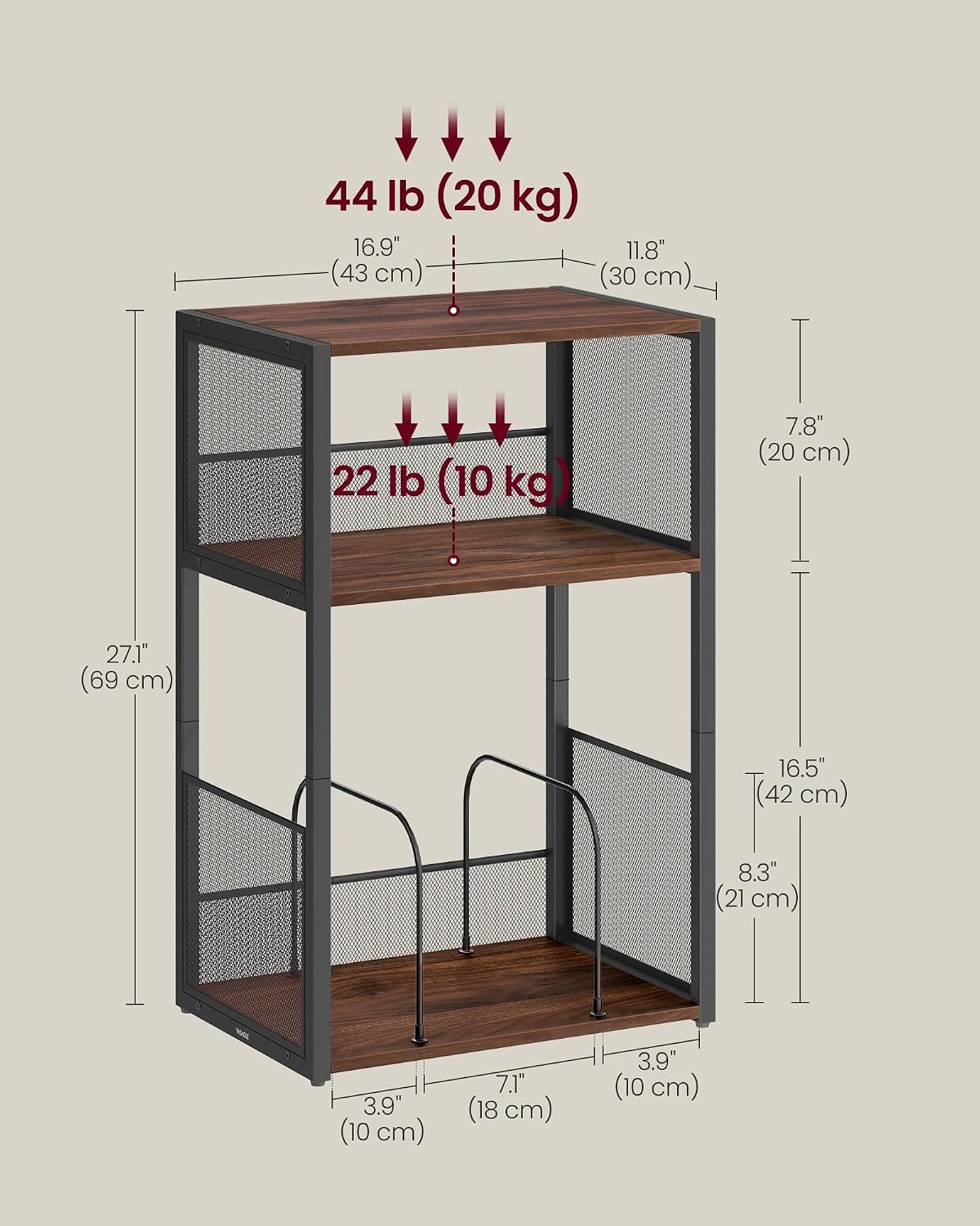 Thumbnail 2 de VASAGLE Record Player Stand, 3-Tier Side Table (ULET275K02) — A Quietly Rugged Home for Your Turntable, Records, and Daily Essentials