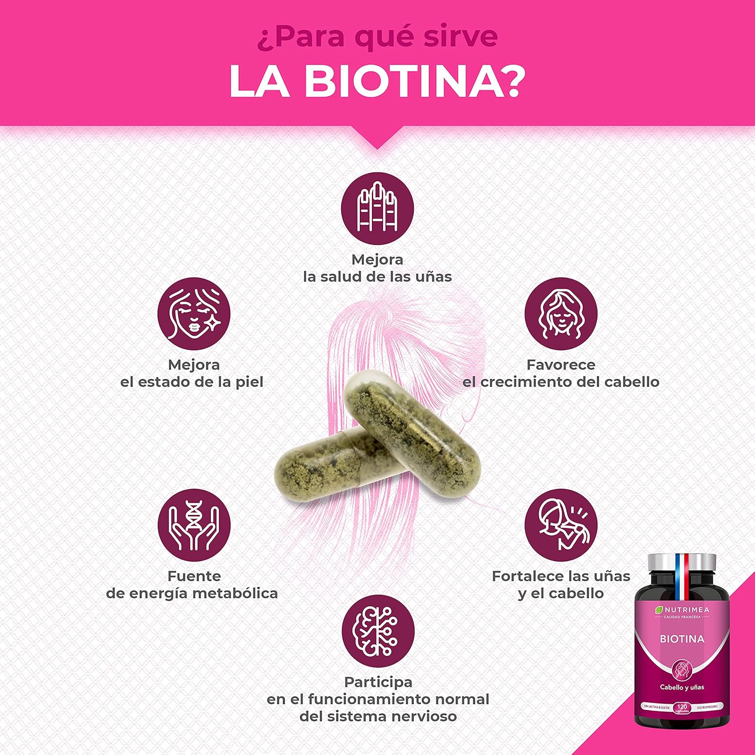 Detalle 2 de Nutrimea Biotina Zinc Selenio | Fortalece Cabello y Uñas 🌱