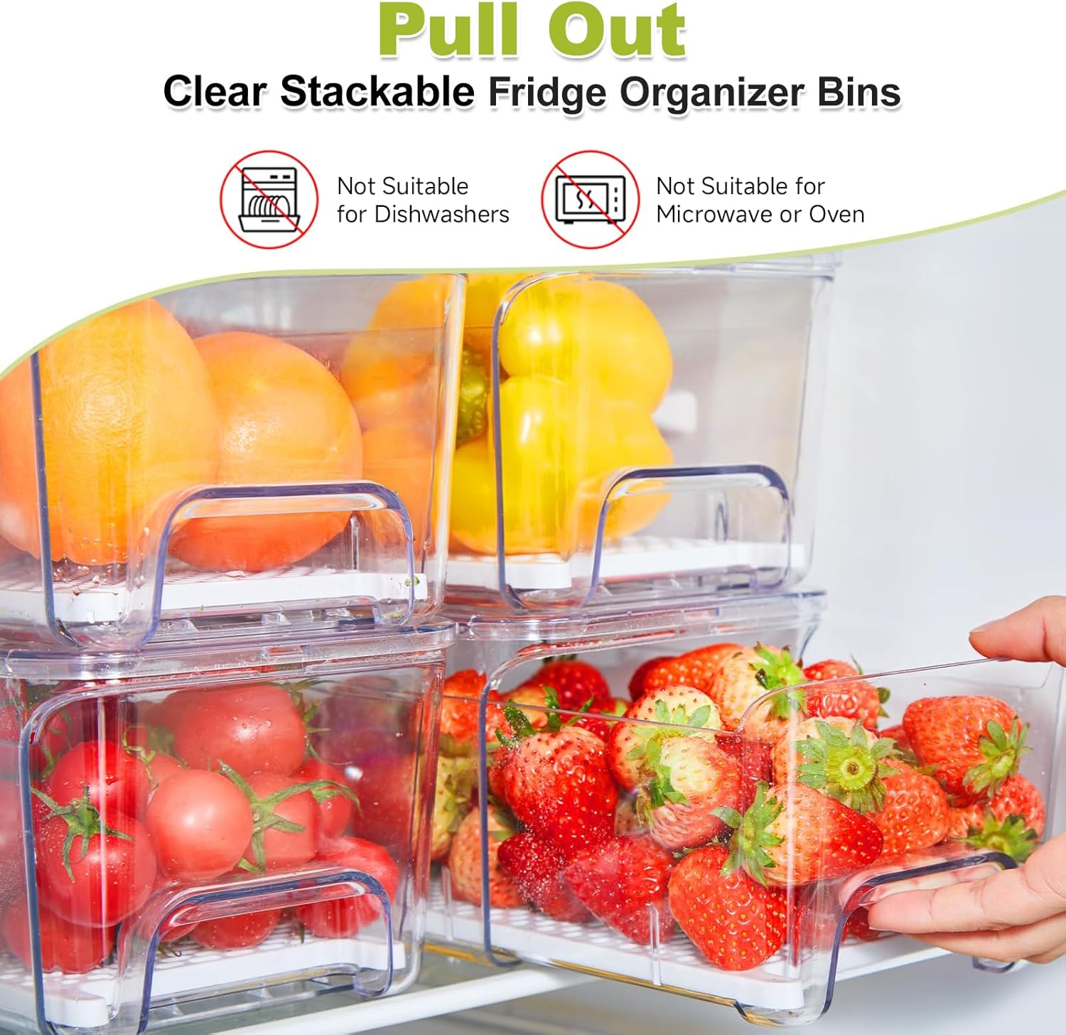 Thumbnail 2 de Brippo 4-Pack Refrigerator Drawer Organizer Bins with Strainer Layer