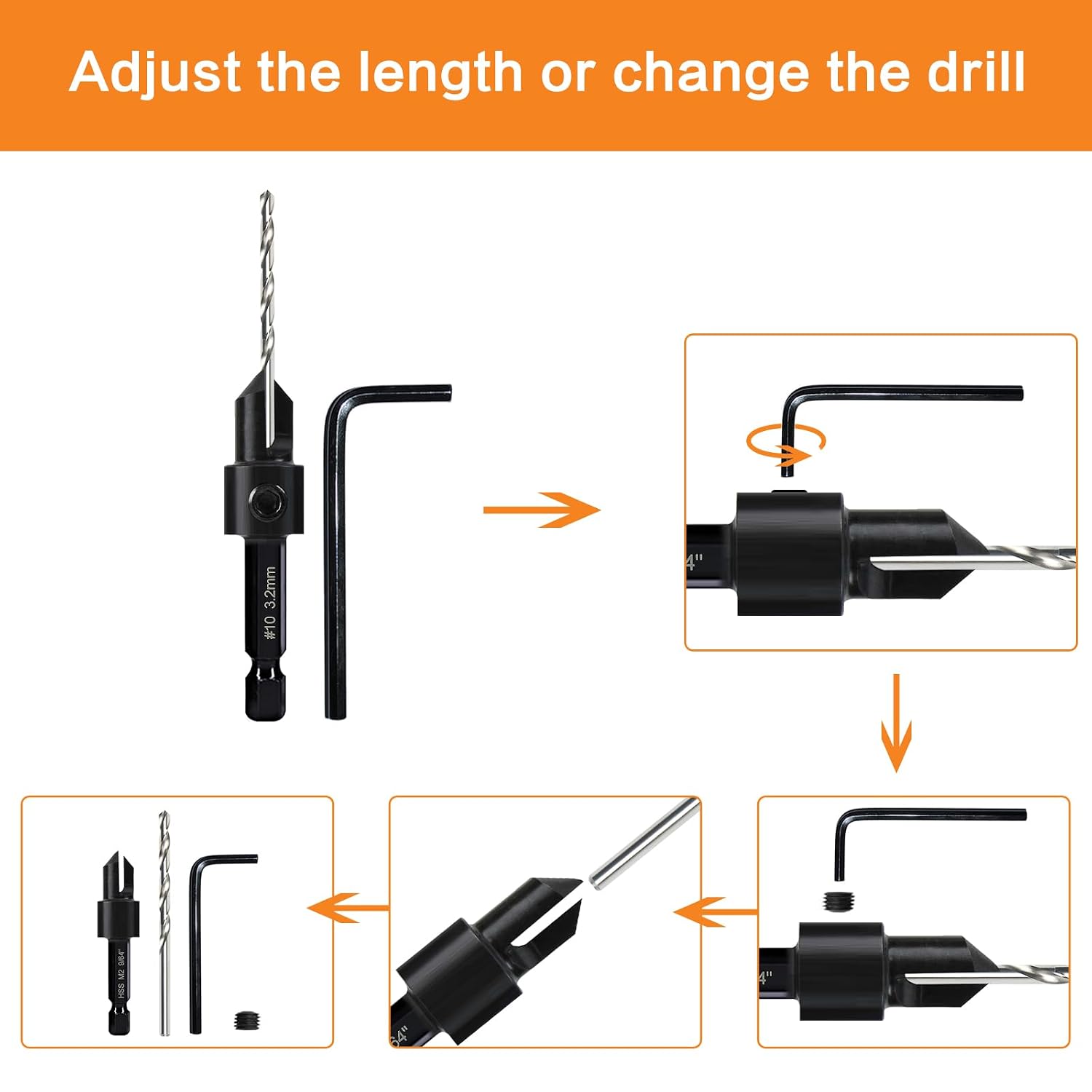 Thumbnail 2 de Woodworking Countersink Drill Bits Set 8 Pack