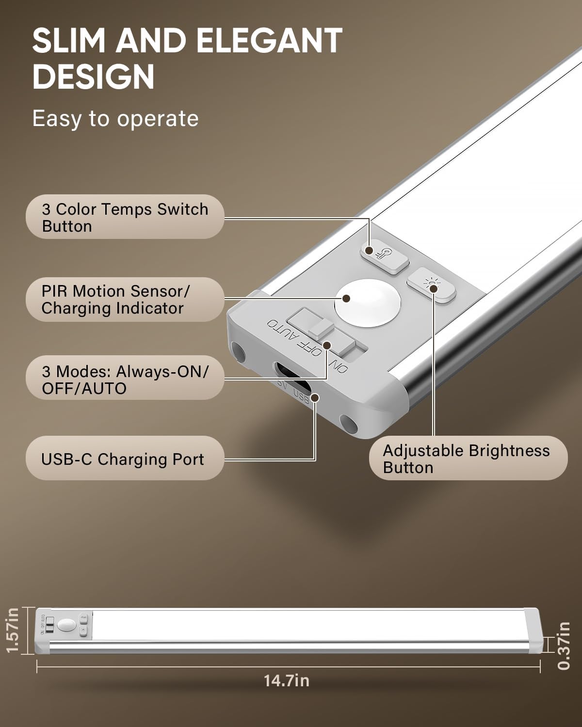 Detalle de MCGOR GLS-C010 Under-Cabinet Lights, 3-Pack, Motion Sensor, 3 Color Temps
