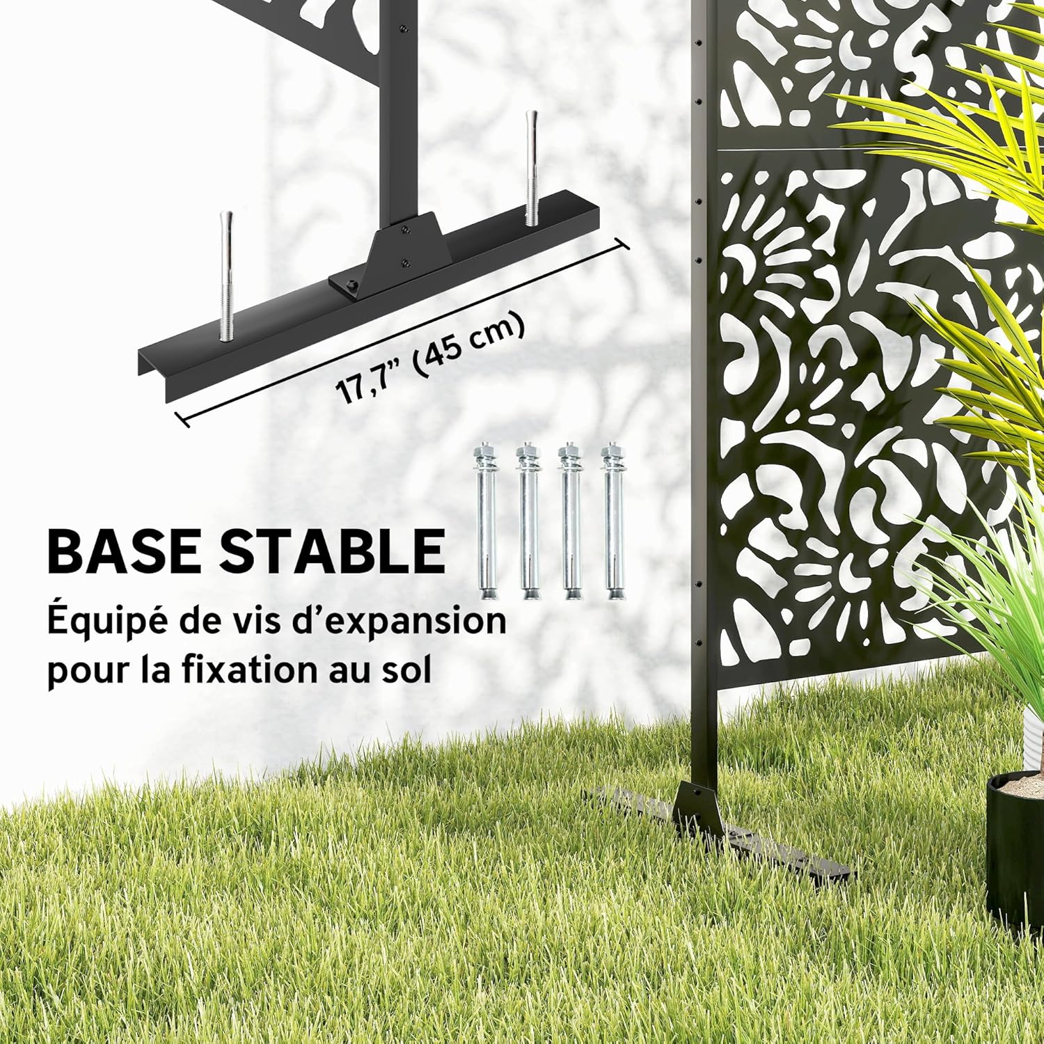 Thumbnail 4 de Outsunny Panneau Brise Vue décoratif Extérieur – Claustra Floral 3 Panneaux, Noir, 122 x 45 x 198 cm
