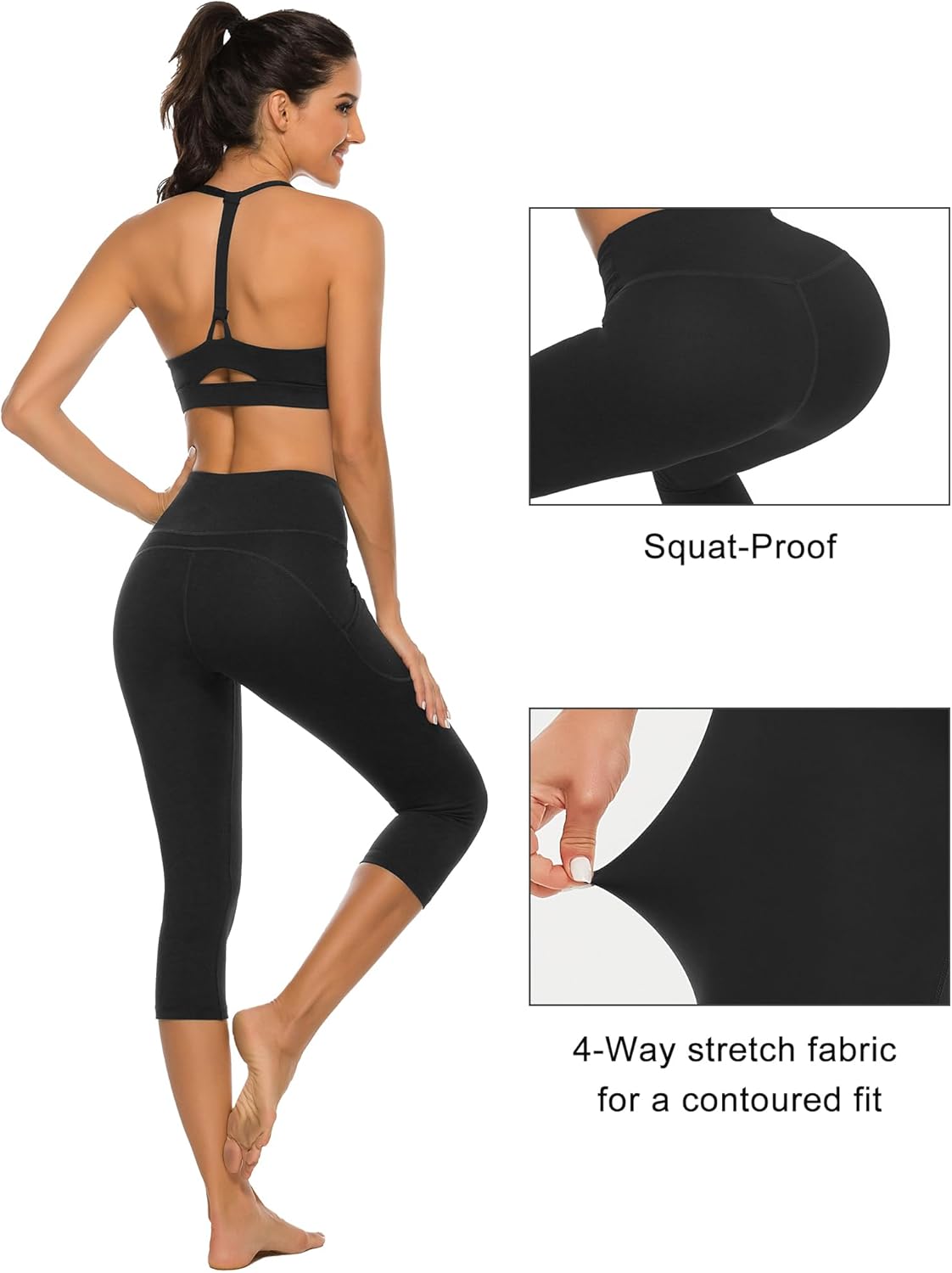 Detalle de Stelle Women’s Capri Yoga Pants with Pockets (Essential High-Waisted Legging)