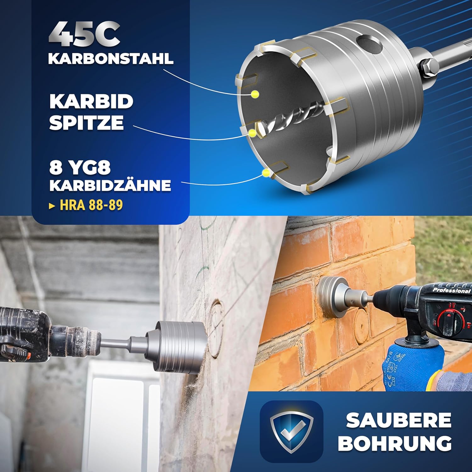Thumbnail 2 de S&R Hohl-Bohrkrone-Set Ø 82 mm mit SDS-plus Adapter, 110 mm und Zentrierbohrer 8x110 mm für Bohrhämmer