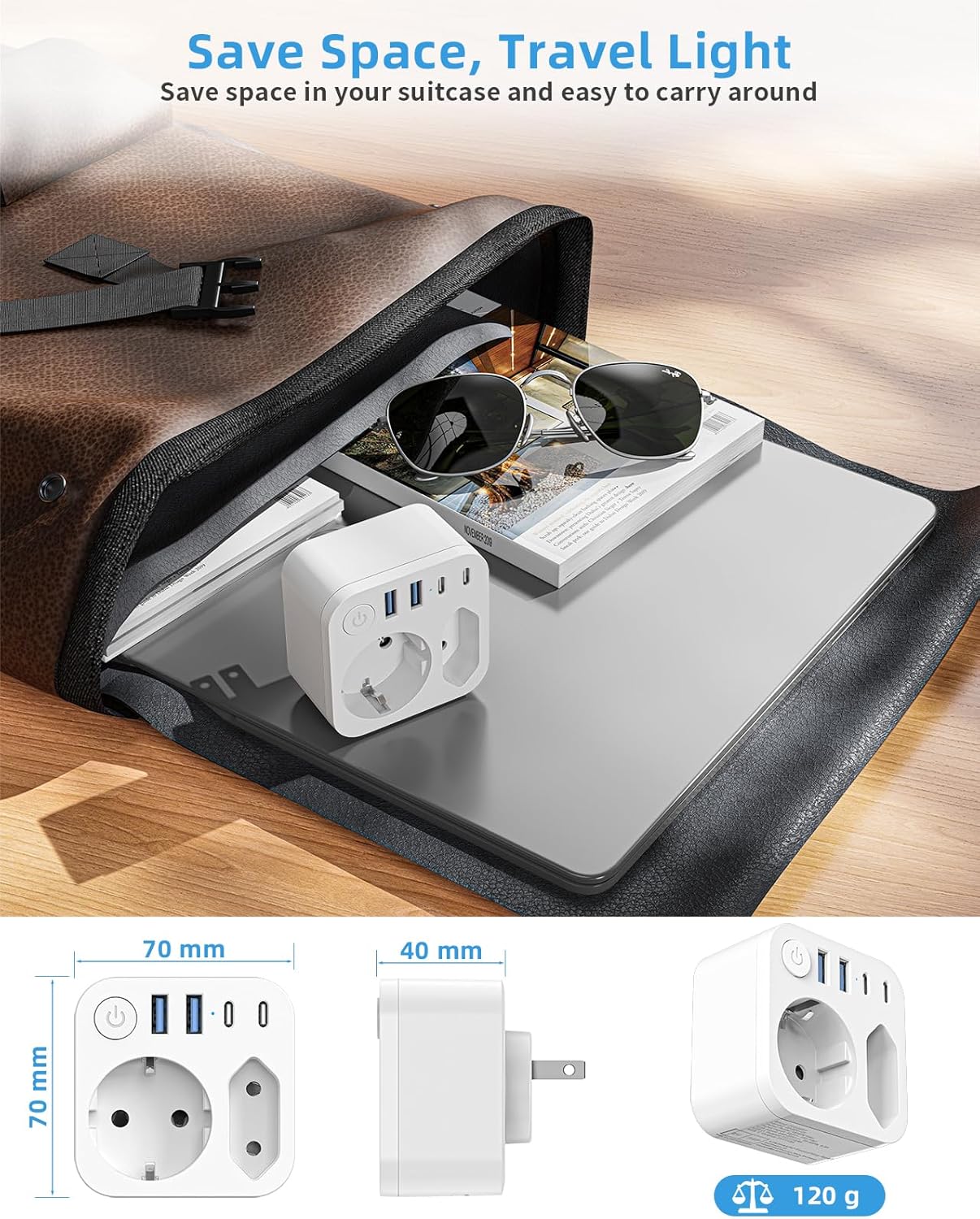 Detalle de Deutschland-Nach-Japan Adapter mit 4 USB-Anschlüssen (2 Typ-C) – 2-Fach Reiseadapter, Schuko auf Typ A