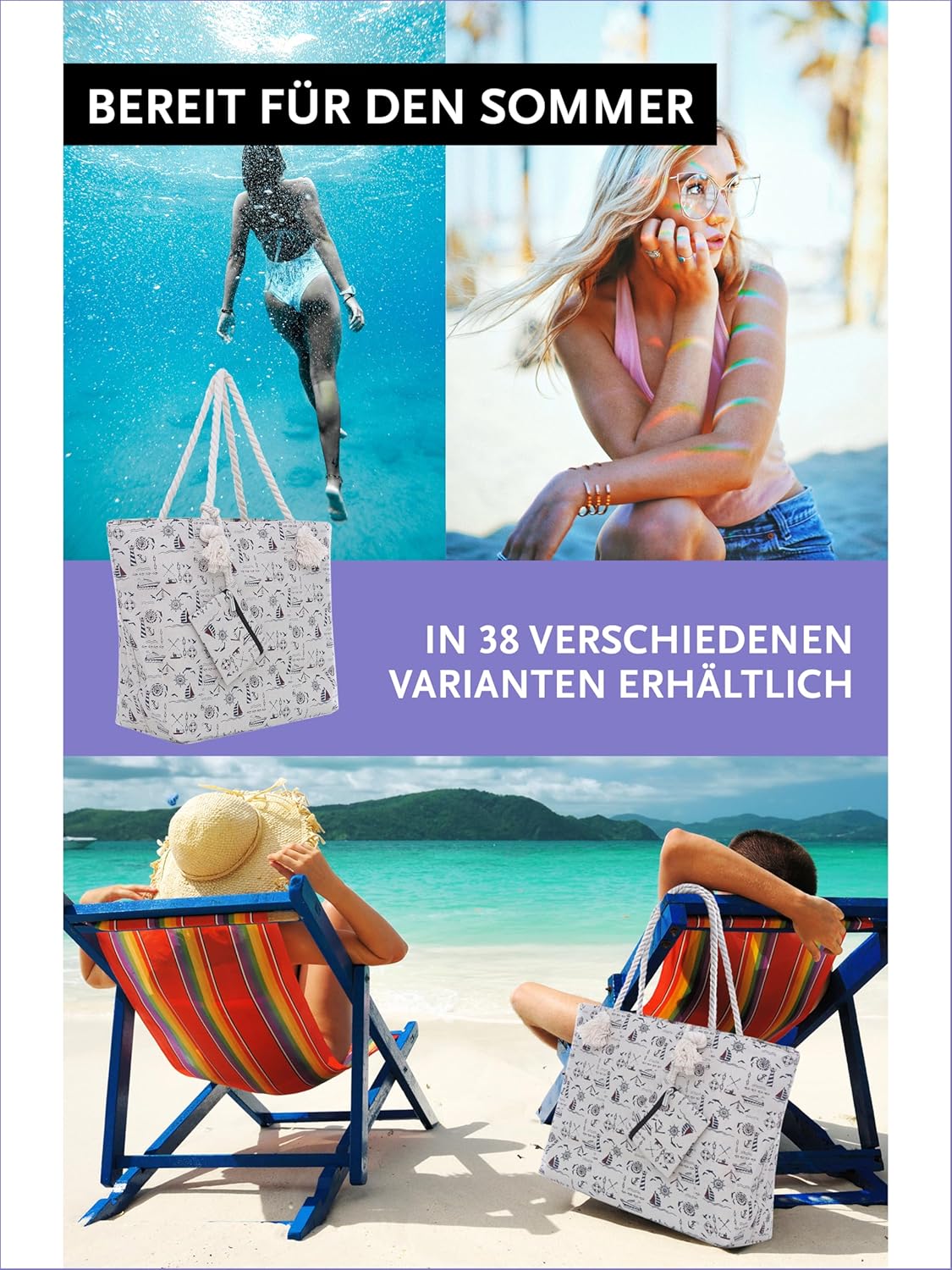 Thumbnail 4 de DonDon Strandtasche XXL mit Reißverschluss – robuste Umhängetasche & Shopper Bag für den Beach-Look