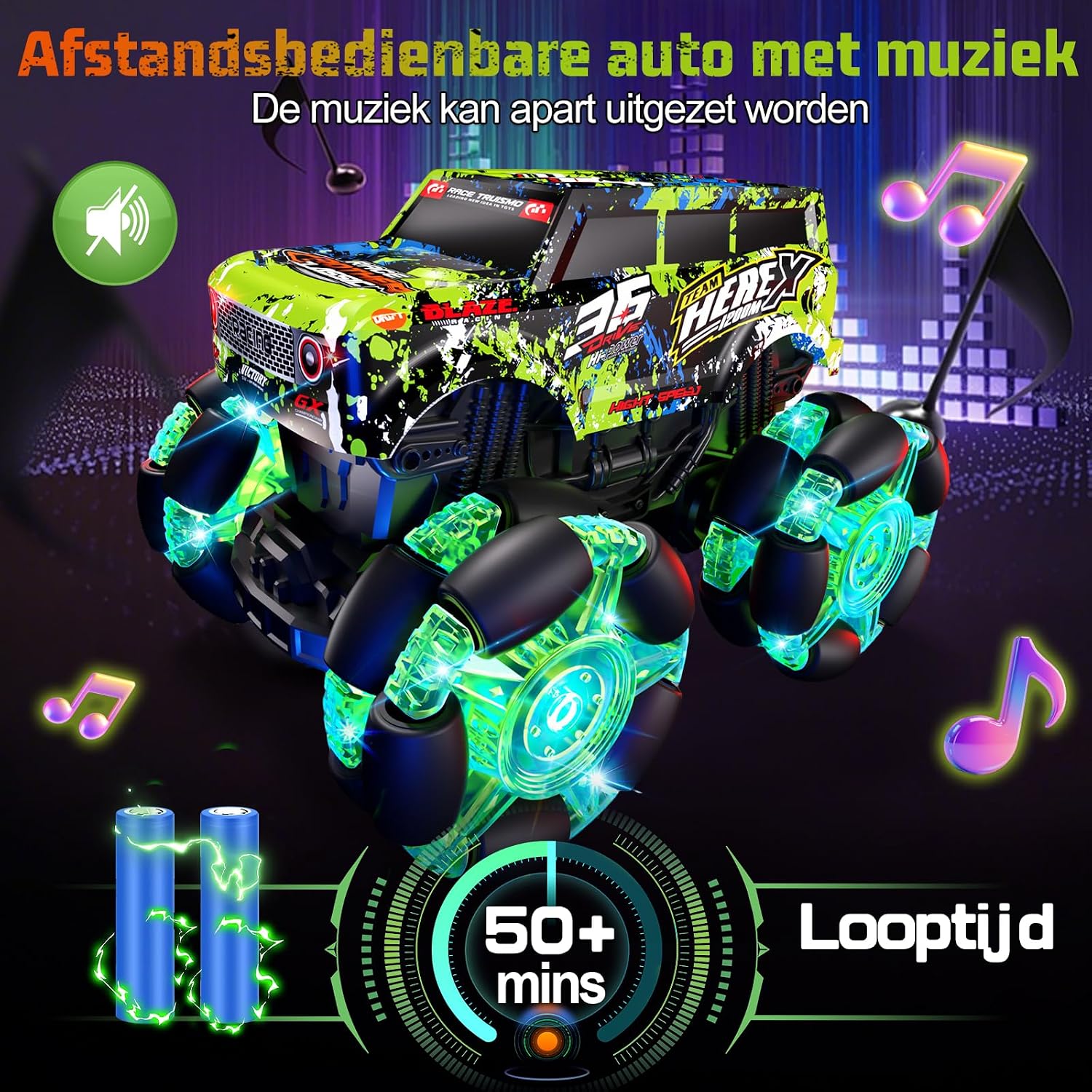 Detalle 2 de PENGBU RC 000-033 RC-monstertruck met verlichting, muziek en 360°-draaiing